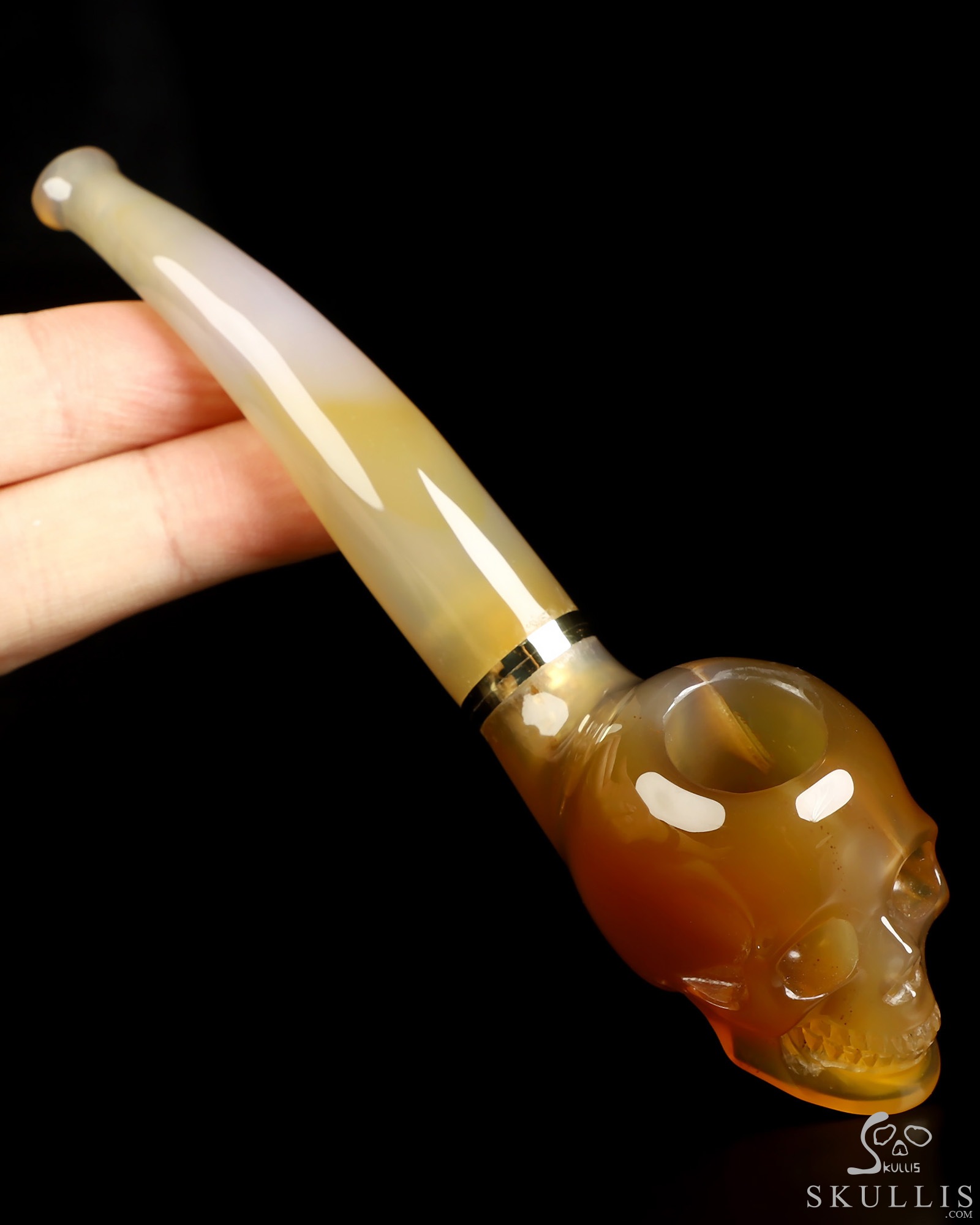 5.7" Premium Brazilian Agate Hand Carved Crystal Skull Pipe, Crystal Healing 5.7" Premium Brazilian Agate Hand Carved Crystal Skull Pipe, Crystal Healing
