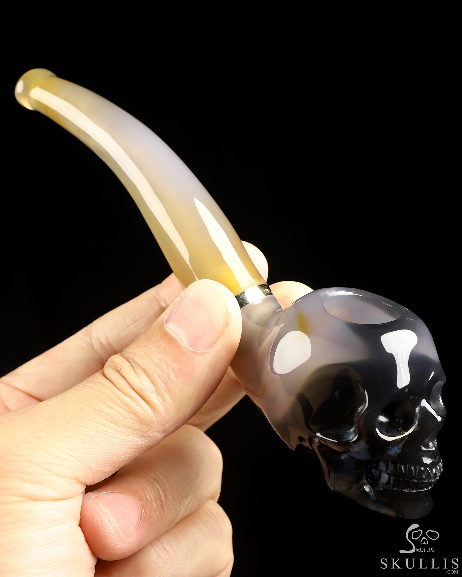 5.8" Premium Brazilian Agate Hand Carved Crystal Skull Pipe, Crystal Healing 5.8" Premium Brazilian Agate Hand Carved Crystal Skull Pipe, Crystal Healing