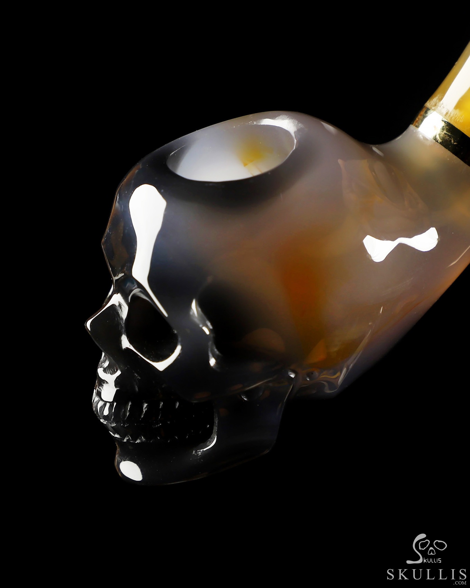 5.8" Premium Brazilian Agate Hand Carved Crystal Skull Pipe, Crystal Healing 5.8" Premium Brazilian Agate Hand Carved Crystal Skull Pipe, Crystal Healing