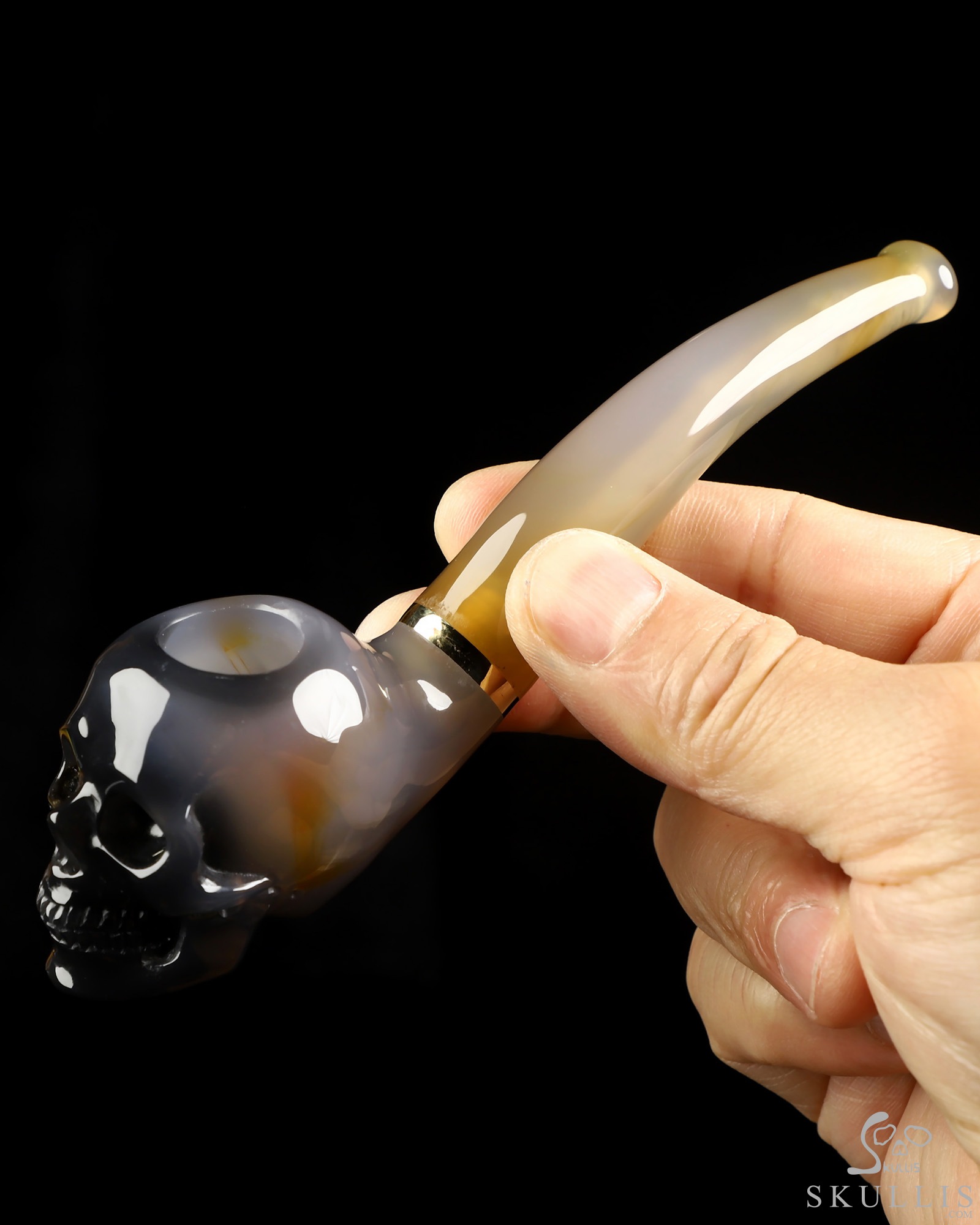 5.8" Premium Brazilian Agate Hand Carved Crystal Skull Pipe, Crystal Healing 5.8" Premium Brazilian Agate Hand Carved Crystal Skull Pipe, Crystal Healing