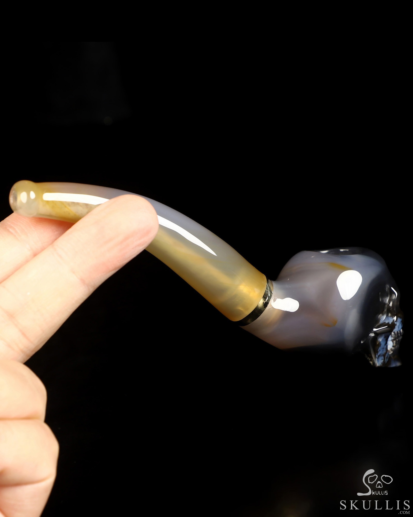 5.8" Premium Brazilian Agate Hand Carved Crystal Skull Pipe, Crystal Healing 5.8" Premium Brazilian Agate Hand Carved Crystal Skull Pipe, Crystal Healing