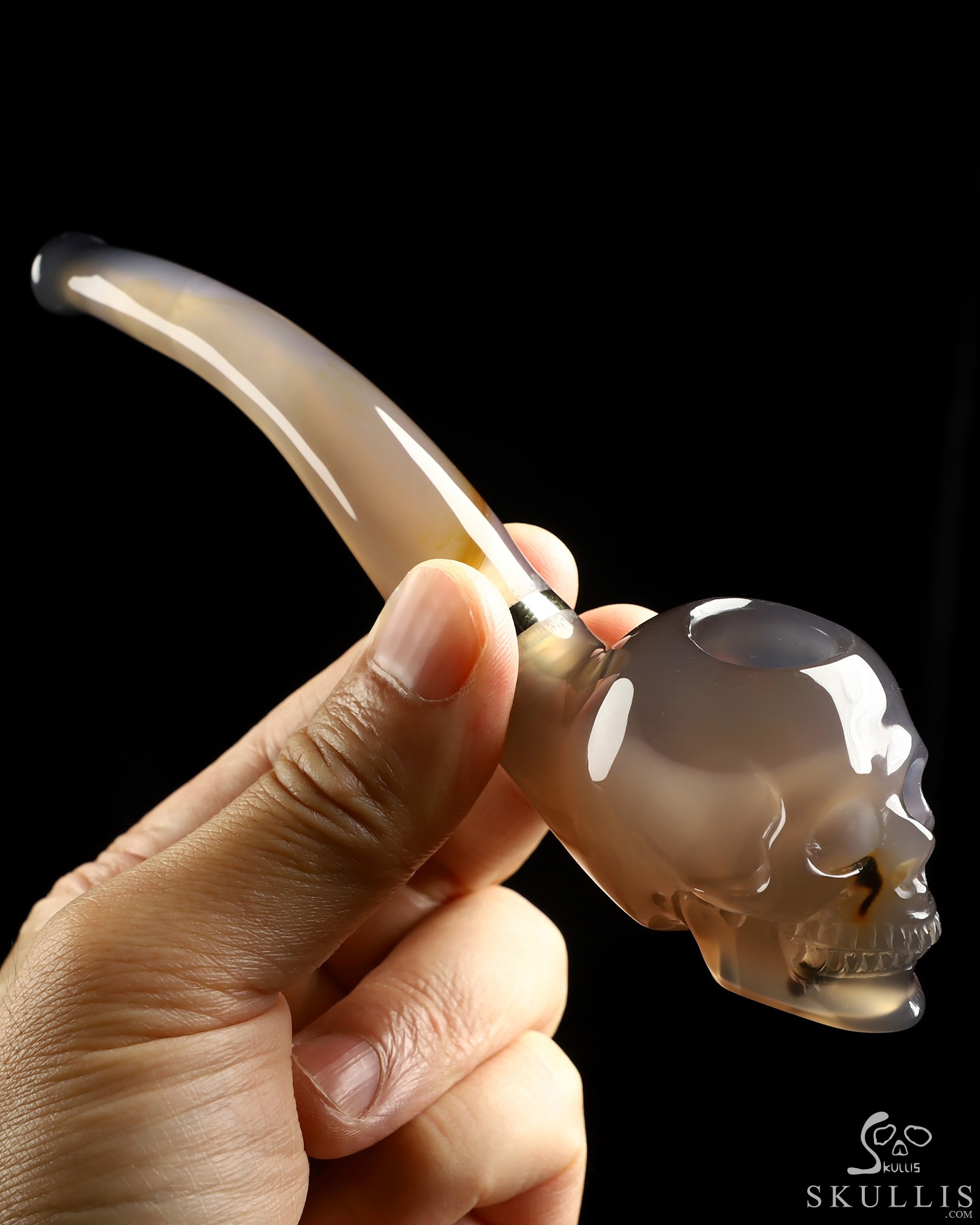 5.8" Premium Brazilian Agate Hand Carved Crystal Skull Pipe, Crystal Healing 5.8" Premium Brazilian Agate Hand Carved Crystal Skull Pipe, Crystal Healing