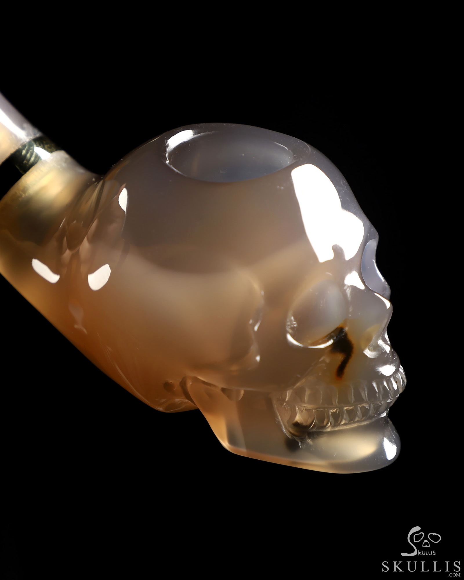 5.8" Premium Brazilian Agate Hand Carved Crystal Skull Pipe, Crystal Healing 5.8" Premium Brazilian Agate Hand Carved Crystal Skull Pipe, Crystal Healing