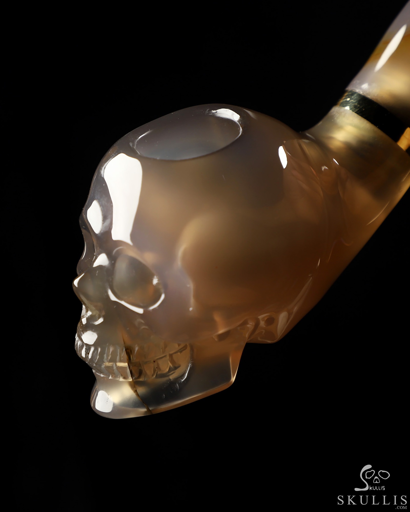5.8" Premium Brazilian Agate Hand Carved Crystal Skull Pipe, Crystal Healing 5.8" Premium Brazilian Agate Hand Carved Crystal Skull Pipe, Crystal Healing