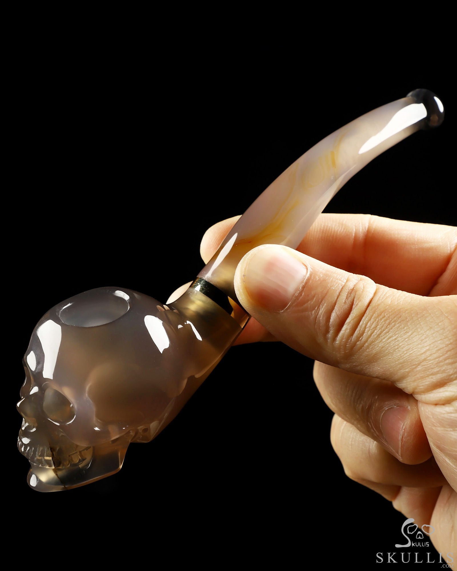 5.8" Premium Brazilian Agate Hand Carved Crystal Skull Pipe, Crystal Healing 5.8" Premium Brazilian Agate Hand Carved Crystal Skull Pipe, Crystal Healing