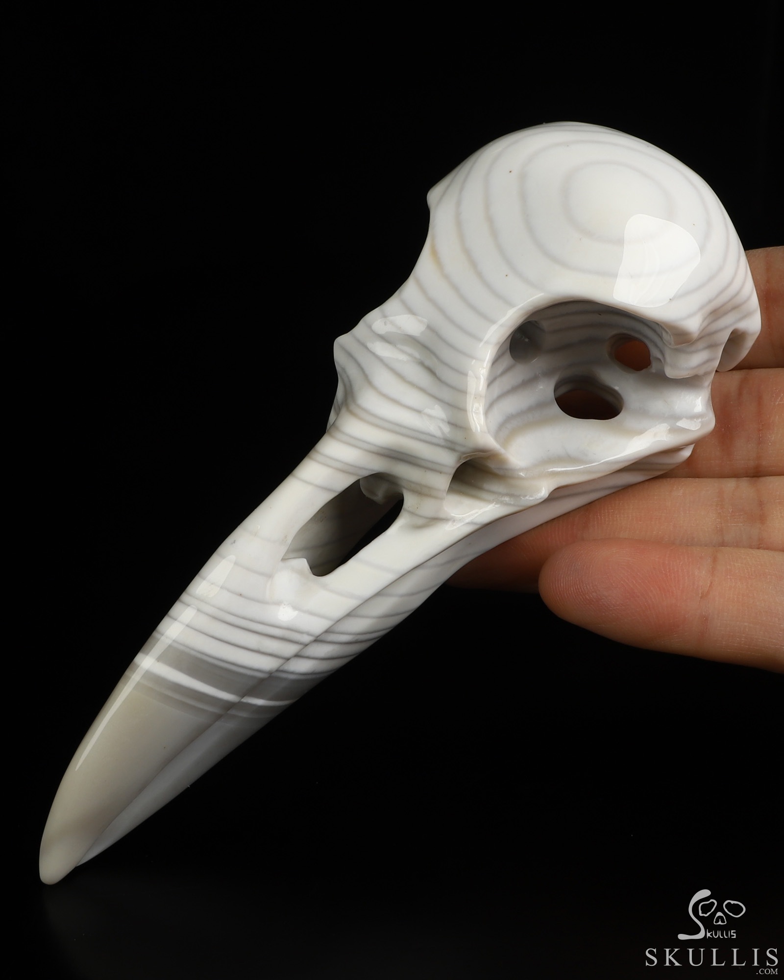 5.1" Banded Agate Hand Carved Raven Crystal Skull Sculpture, Crystal Healing 5.1" Banded Agate Hand Carved Raven Crystal Skull Sculpture, Crystal Healing