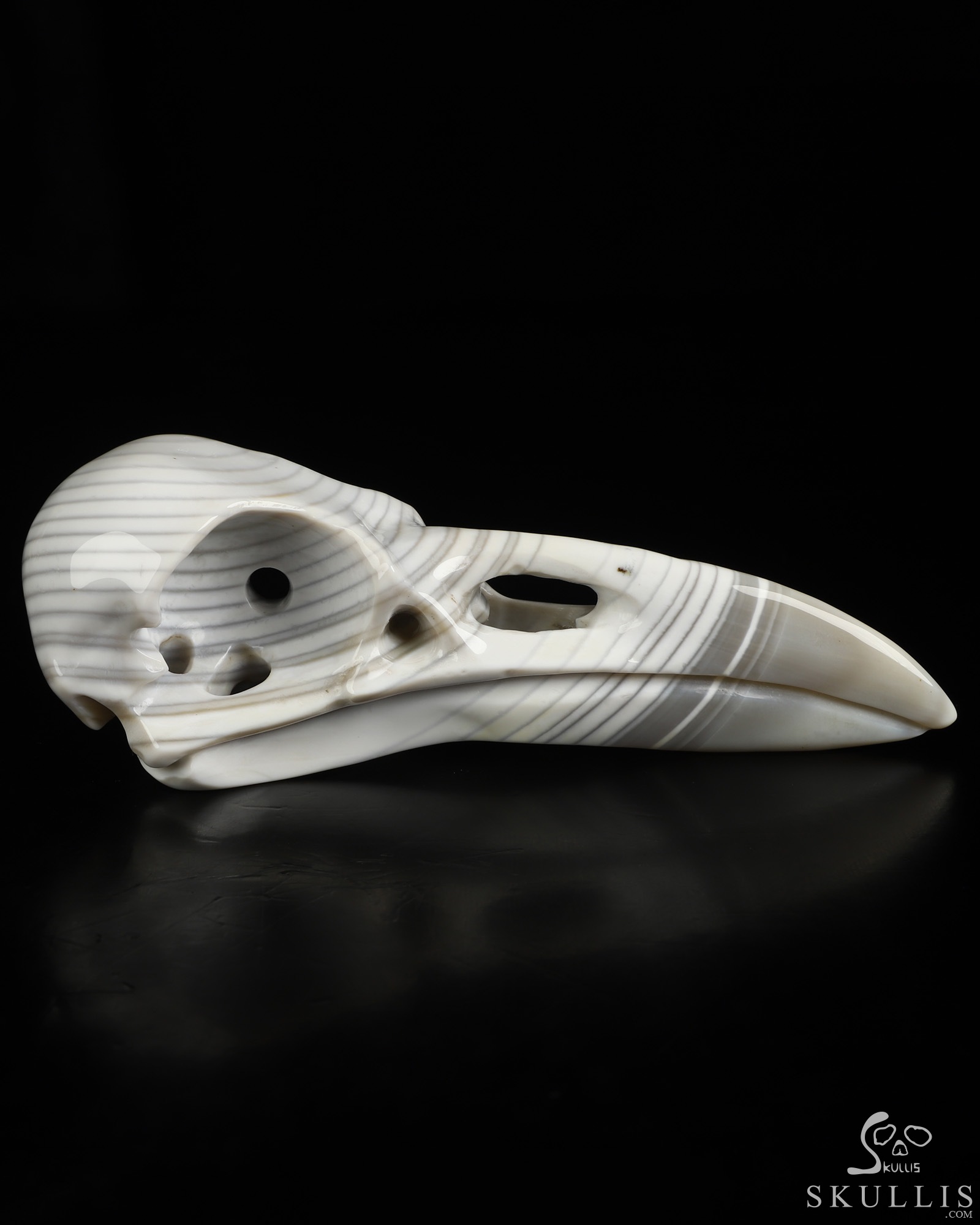 5.1" Banded Agate Hand Carved Raven Crystal Skull Sculpture, Crystal Healing 5.1" Banded Agate Hand Carved Raven Crystal Skull Sculpture, Crystal Healing