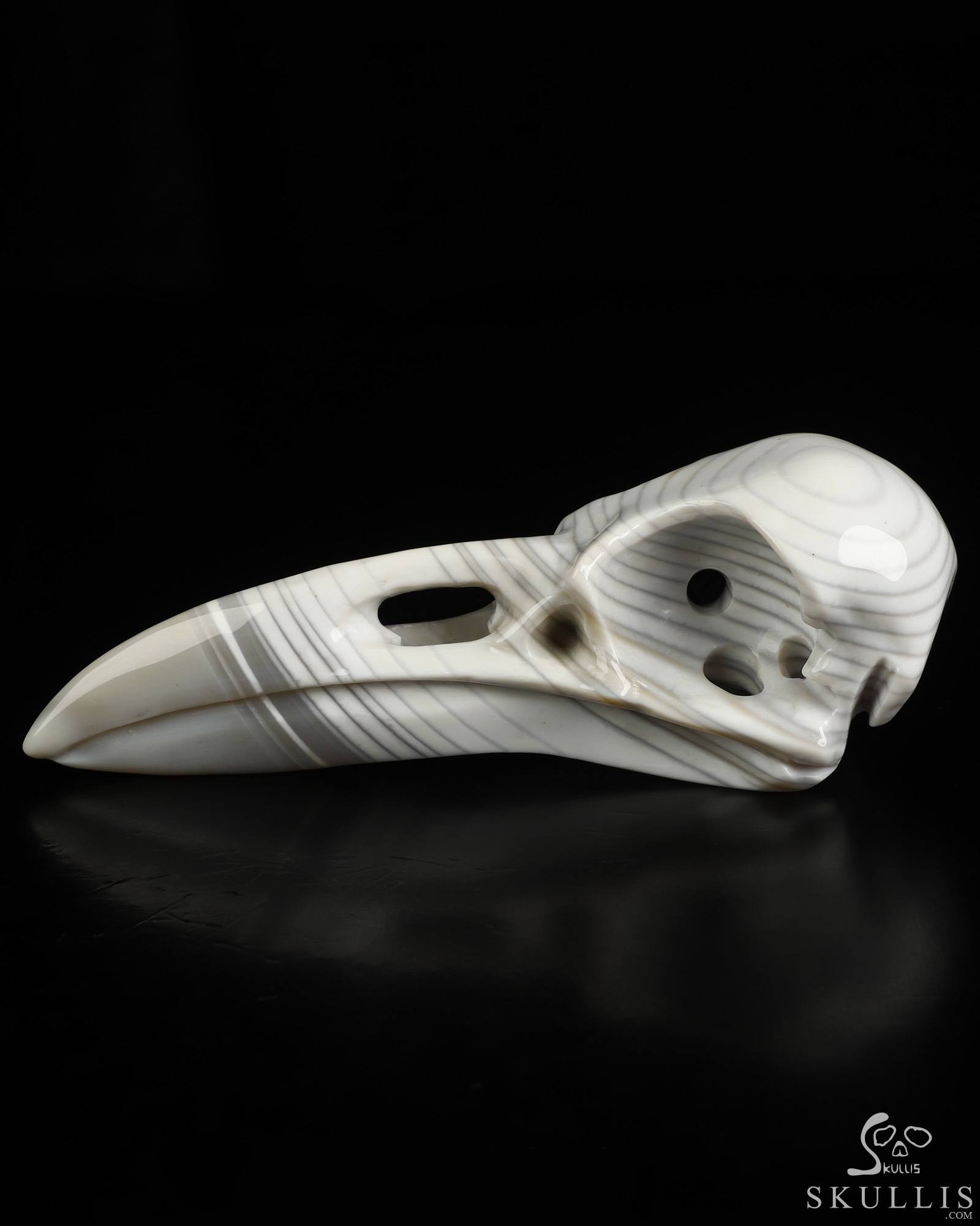 5.1" Banded Agate Hand Carved Raven Crystal Skull Sculpture, Crystal Healing 5.1" Banded Agate Hand Carved Raven Crystal Skull Sculpture, Crystal Healing