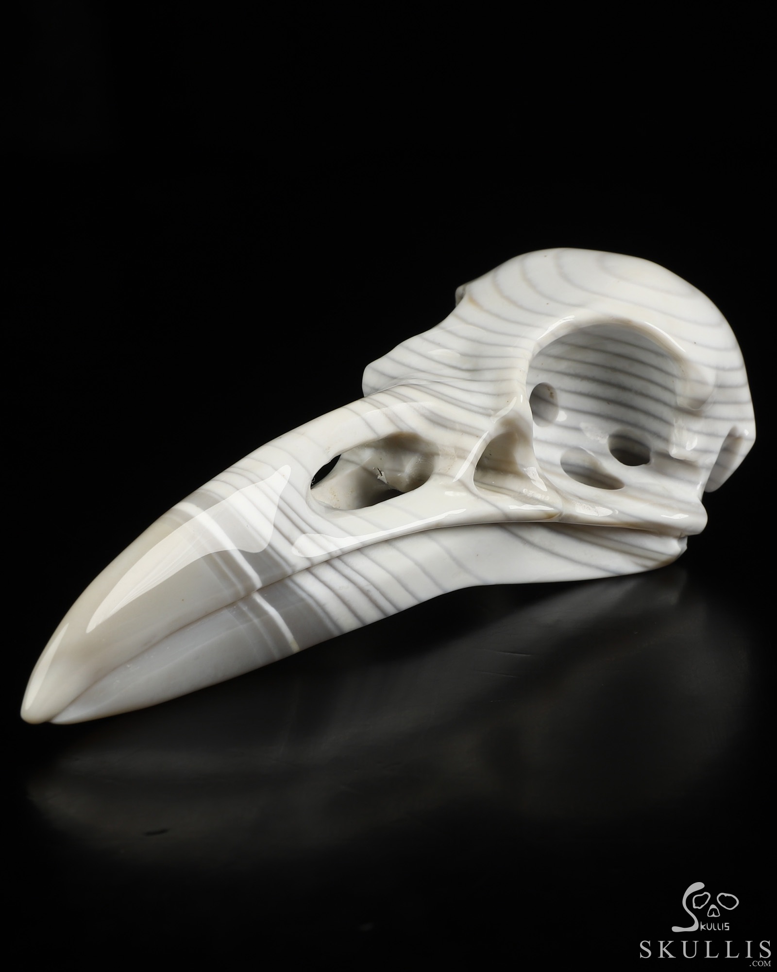 5.1" Banded Agate Hand Carved Raven Crystal Skull Sculpture, Crystal Healing 5.1" Banded Agate Hand Carved Raven Crystal Skull Sculpture, Crystal Healing