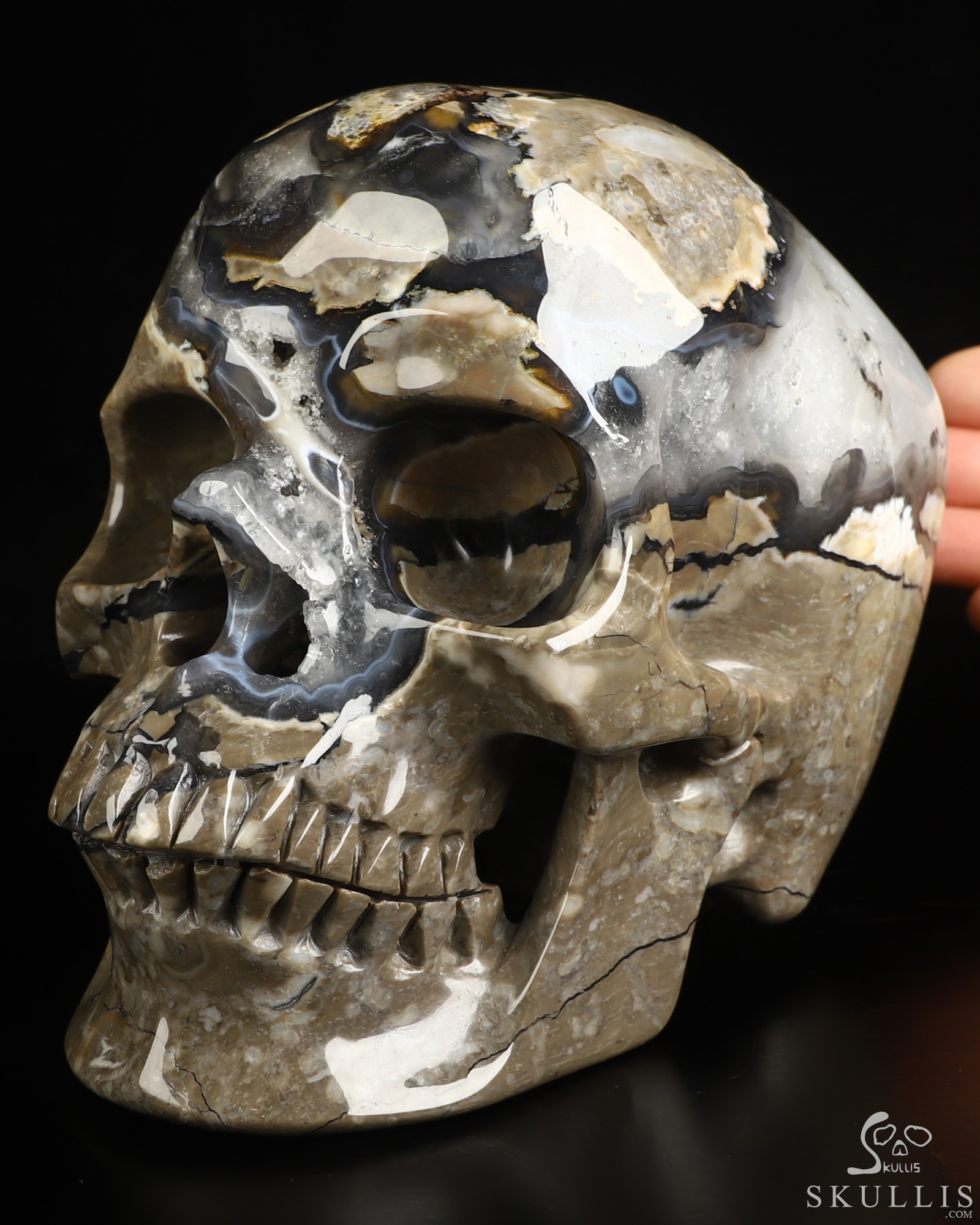 Lifesized 6.8" Volcano Agate Hand Carved Crystal Skull, Super Realistic, Crystal Healing Lifesized 6.8" Volcano Agate Hand Carved Crystal Skull, Super Realistic, Crystal Healing