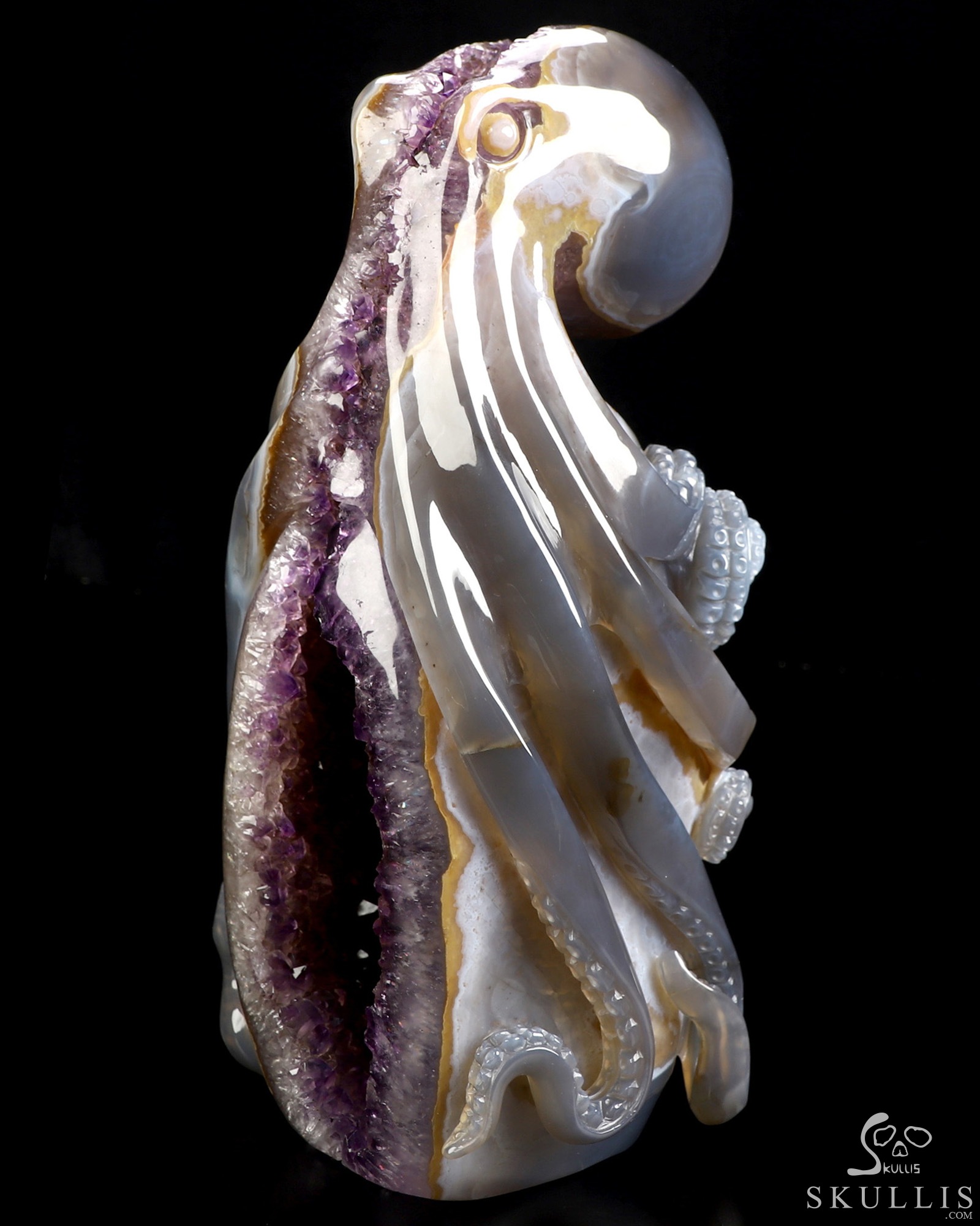 9.8" Agate Amethyst Geode Hand Carved Crystal Octopus Sculpture, Crystal Healing 9.8" Agate Amethyst Geode Hand Carved Crystal Octopus Sculpture, Crystal Healing