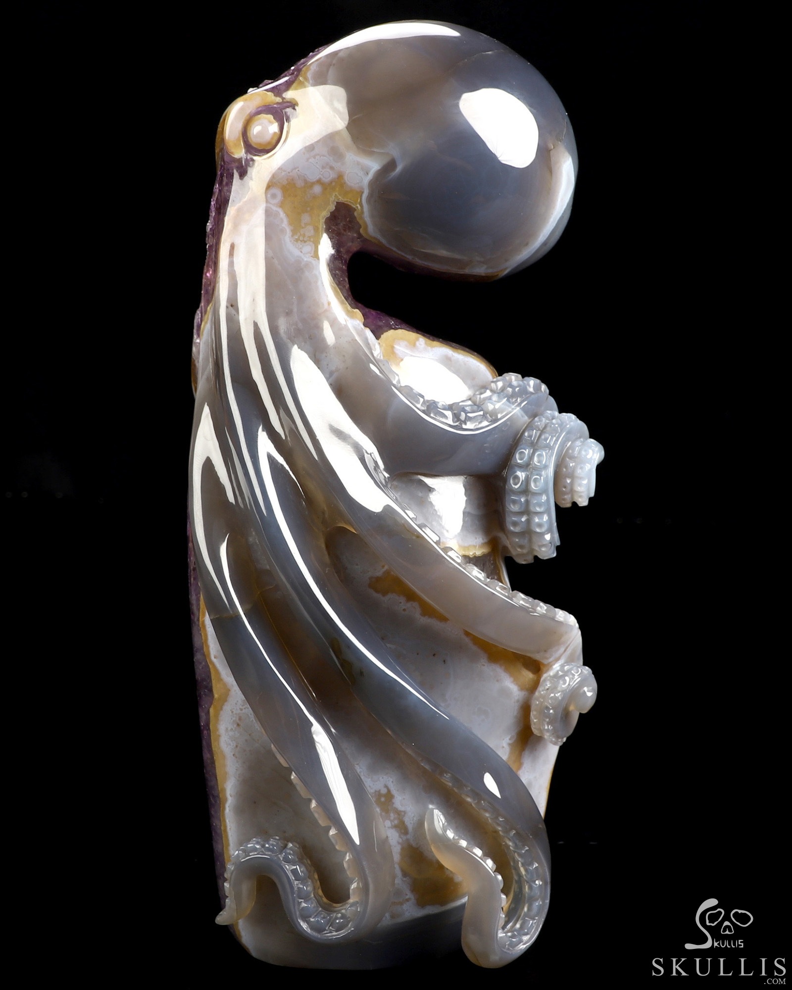 9.8" Agate Amethyst Geode Hand Carved Crystal Octopus Sculpture, Crystal Healing 9.8" Agate Amethyst Geode Hand Carved Crystal Octopus Sculpture, Crystal Healing