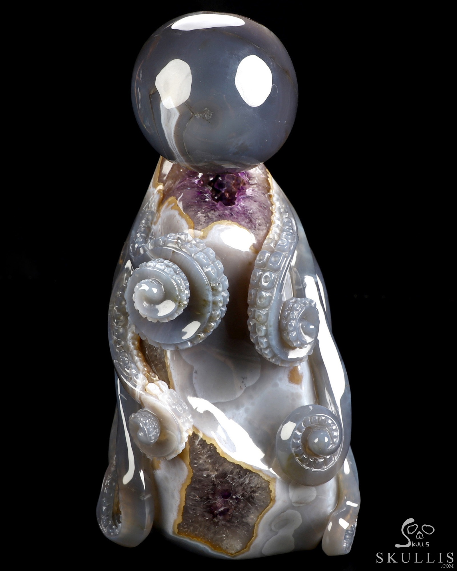 9.8" Agate Amethyst Geode Hand Carved Crystal Octopus Sculpture, Crystal Healing 9.8" Agate Amethyst Geode Hand Carved Crystal Octopus Sculpture, Crystal Healing