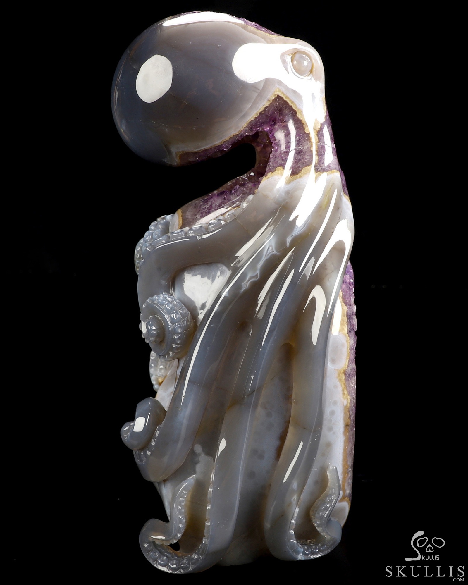 9.8" Agate Amethyst Geode Hand Carved Crystal Octopus Sculpture, Crystal Healing 9.8" Agate Amethyst Geode Hand Carved Crystal Octopus Sculpture, Crystal Healing