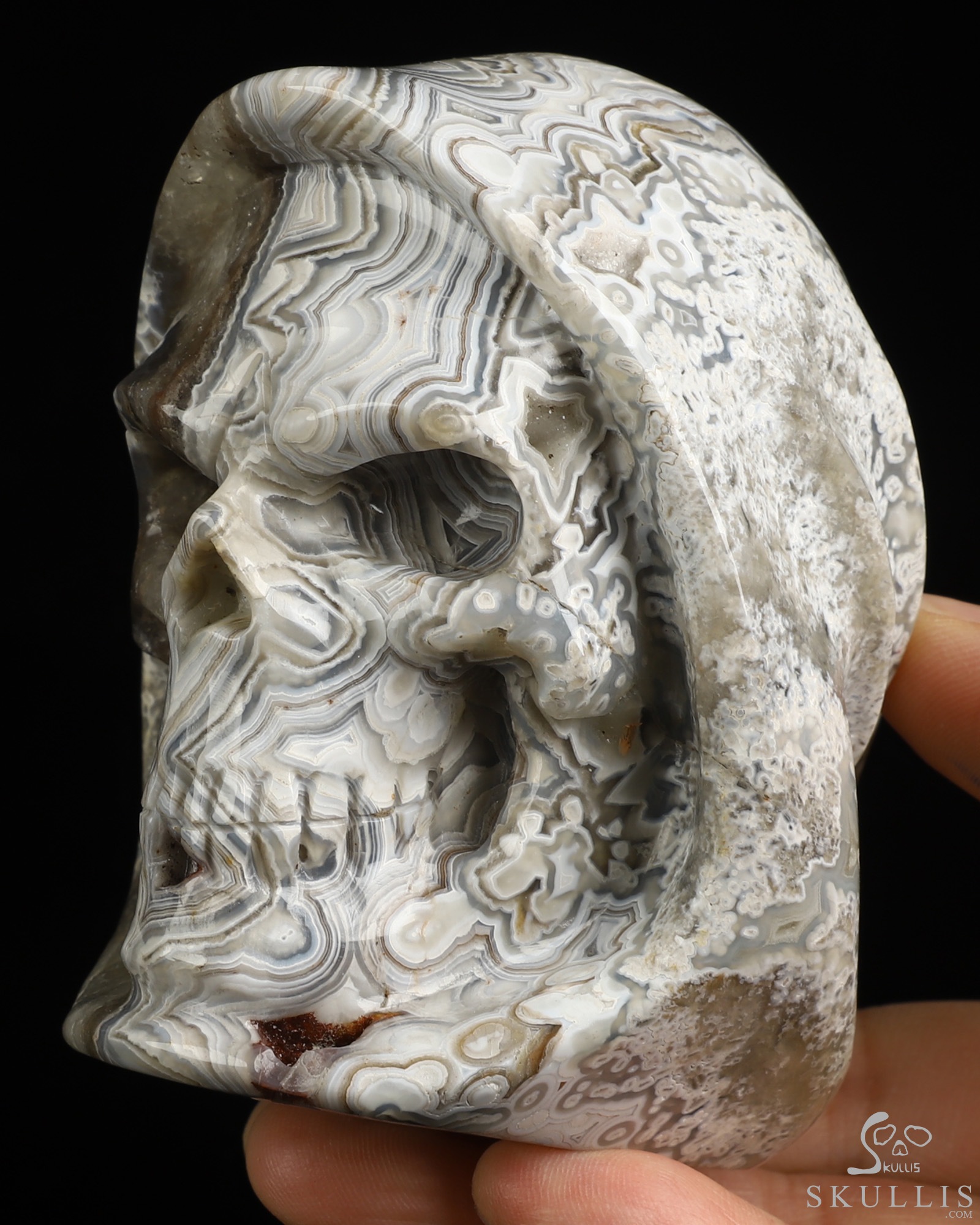 Gemstone 3.5" Red Crazy Lace Agate Hand Carved Death Crystal Skull Sculpture, Crystal Healing Gemstone 3.5" Red Crazy Lace Agate Hand Carved Death Crystal Skull Sculpture, Crystal Healing