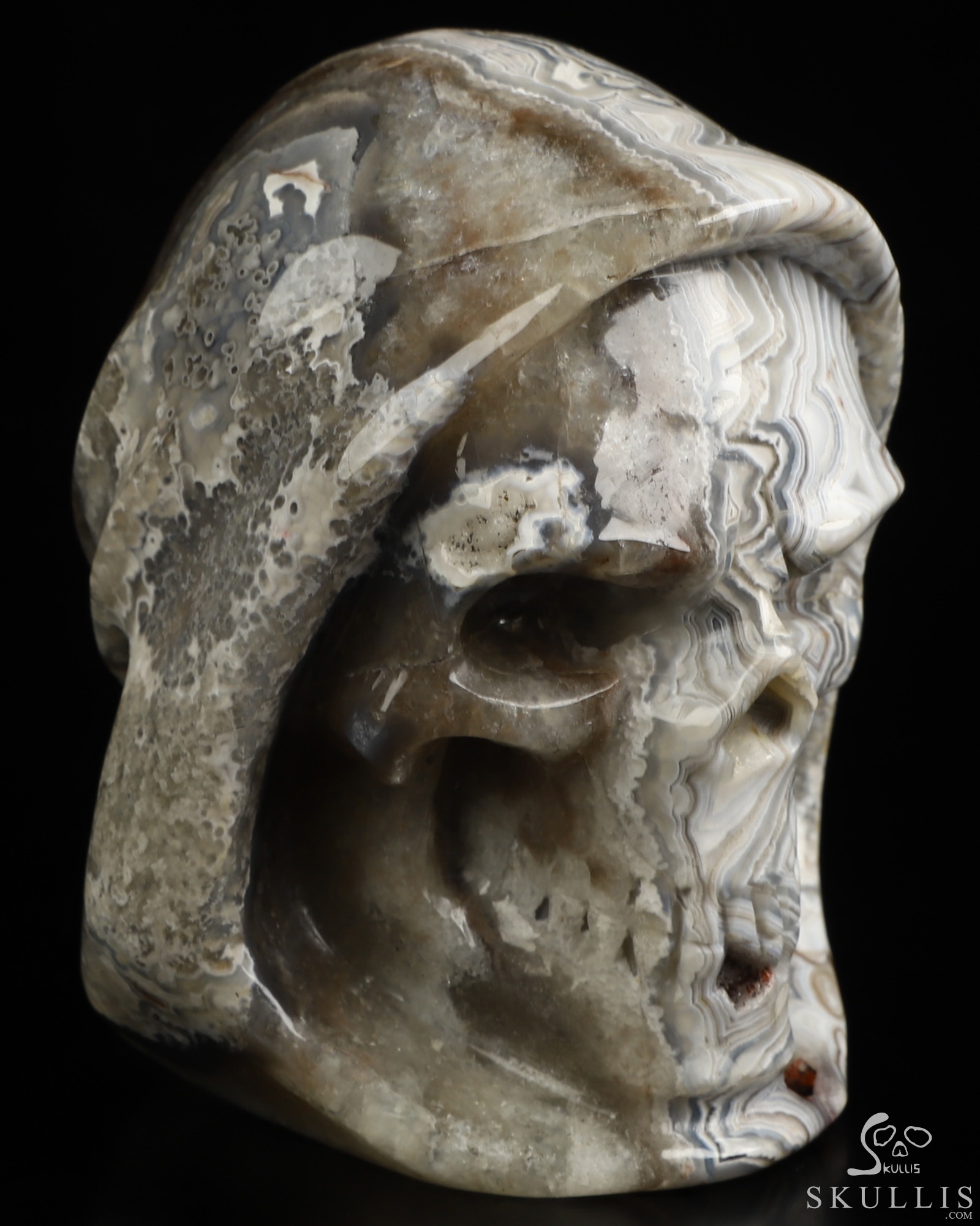 Gemstone 3.5" Red Crazy Lace Agate Hand Carved Death Crystal Skull Sculpture, Crystal Healing Gemstone 3.5" Red Crazy Lace Agate Hand Carved Death Crystal Skull Sculpture, Crystal Healing