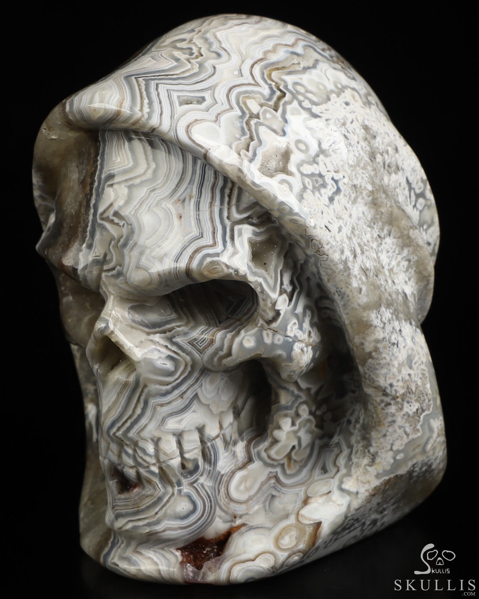 Gemstone 3.5" Red Crazy Lace Agate Hand Carved Death Crystal Skull Sculpture, Crystal Healing Gemstone 3.5" Red Crazy Lace Agate Hand Carved Death Crystal Skull Sculpture, Crystal Healing