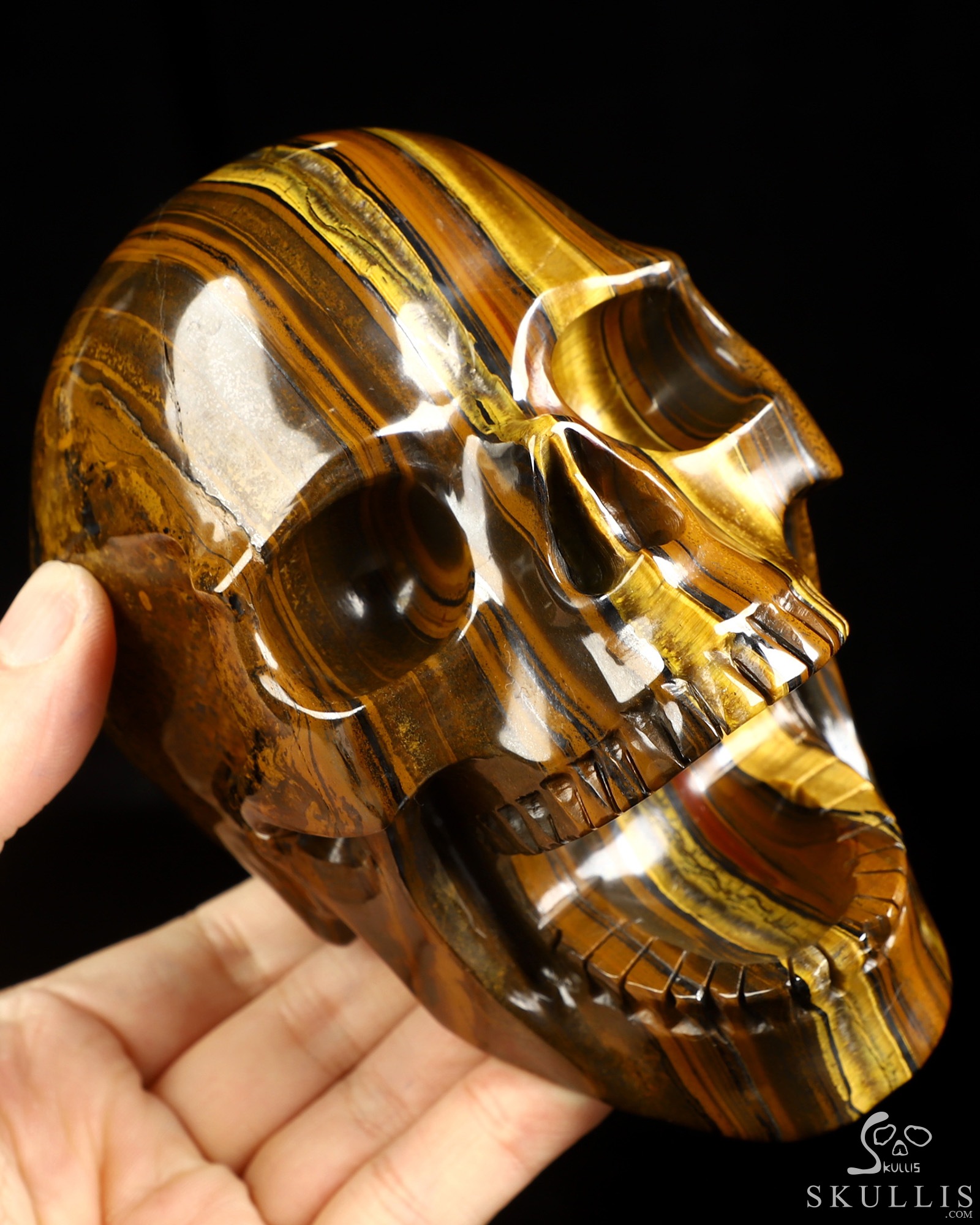 5.2" Tiger Iron Eye Hand Carved Laughing Crystal Skull Sculpture, Crystal Healing 5.2" Tiger Iron Eye Hand Carved Laughing Crystal Skull Sculpture, Crystal Healing