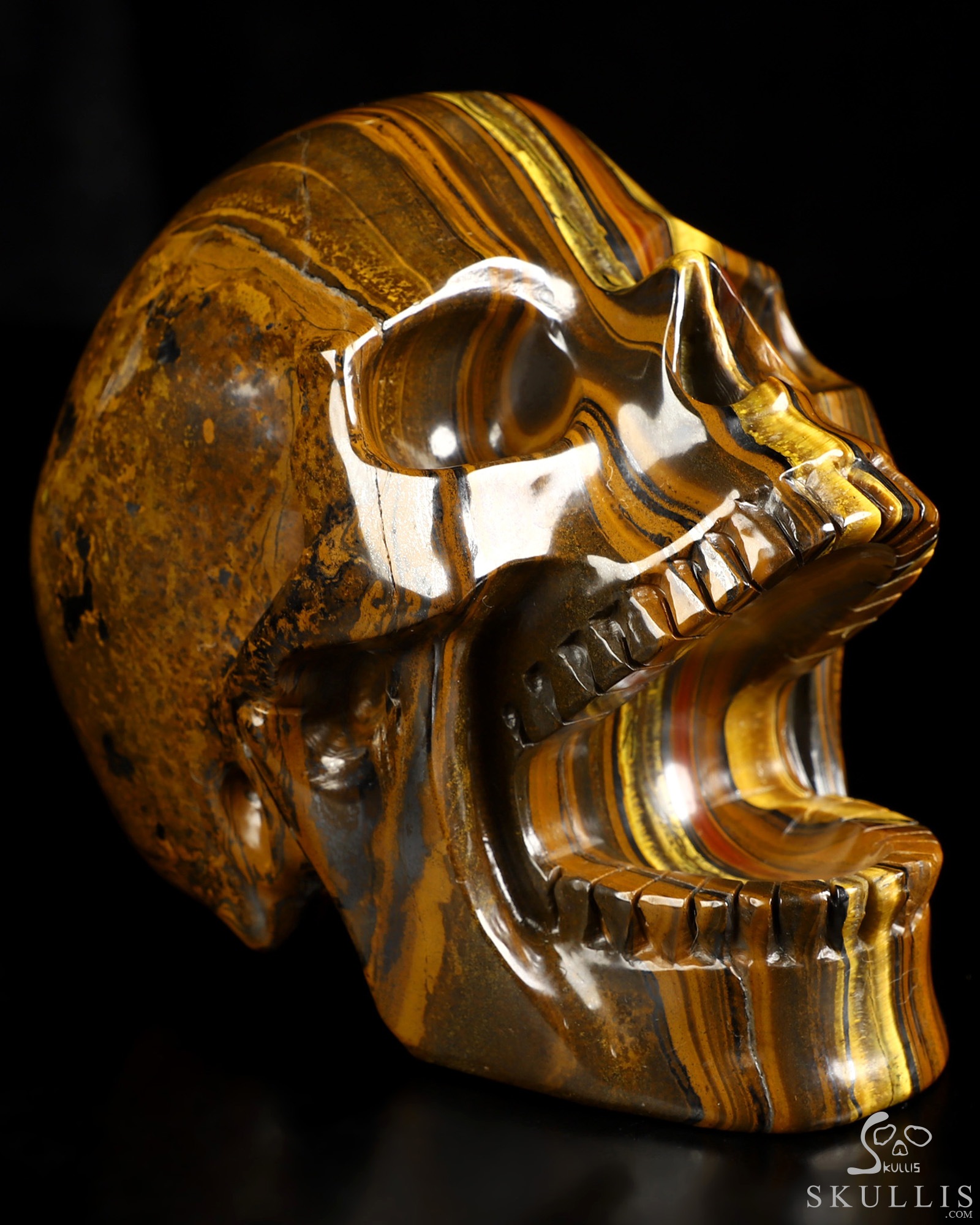 5.2" Tiger Iron Eye Hand Carved Laughing Crystal Skull Sculpture, Crystal Healing 5.2" Tiger Iron Eye Hand Carved Laughing Crystal Skull Sculpture, Crystal Healing