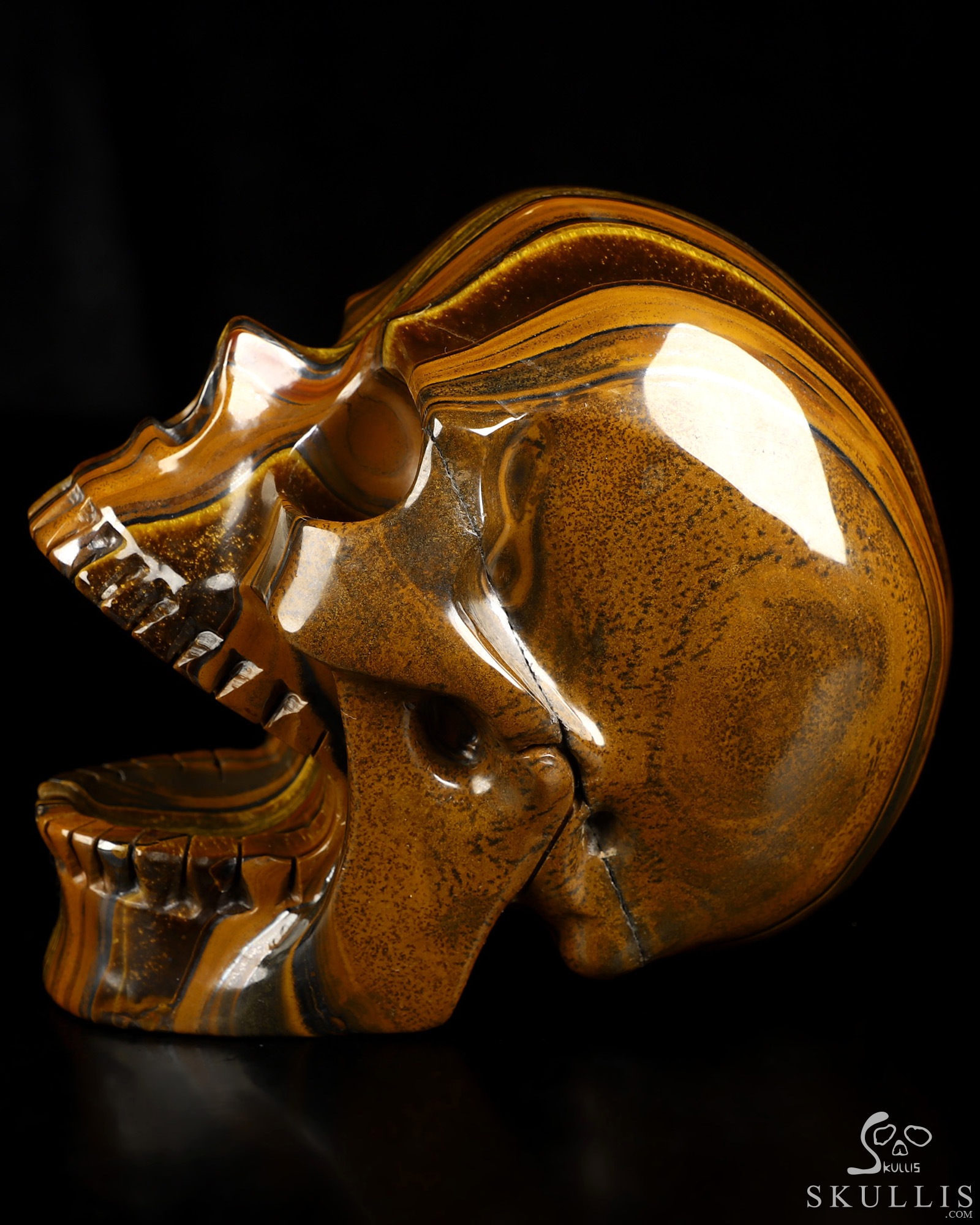 5.2" Tiger Iron Eye Hand Carved Laughing Crystal Skull Sculpture, Crystal Healing 5.2" Tiger Iron Eye Hand Carved Laughing Crystal Skull Sculpture, Crystal Healing