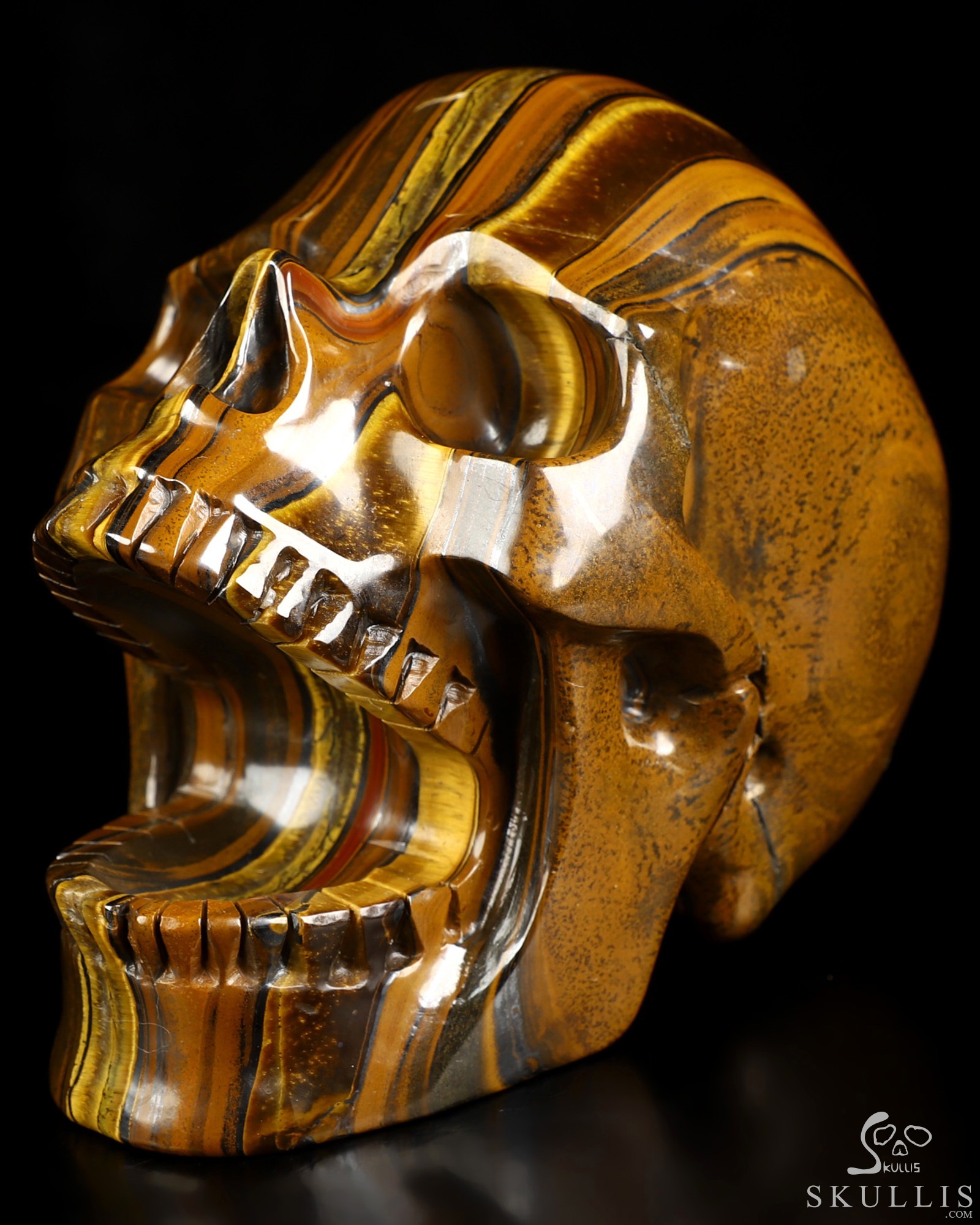 5.2" Tiger Iron Eye Hand Carved Laughing Crystal Skull Sculpture, Crystal Healing 5.2" Tiger Iron Eye Hand Carved Laughing Crystal Skull Sculpture, Crystal Healing