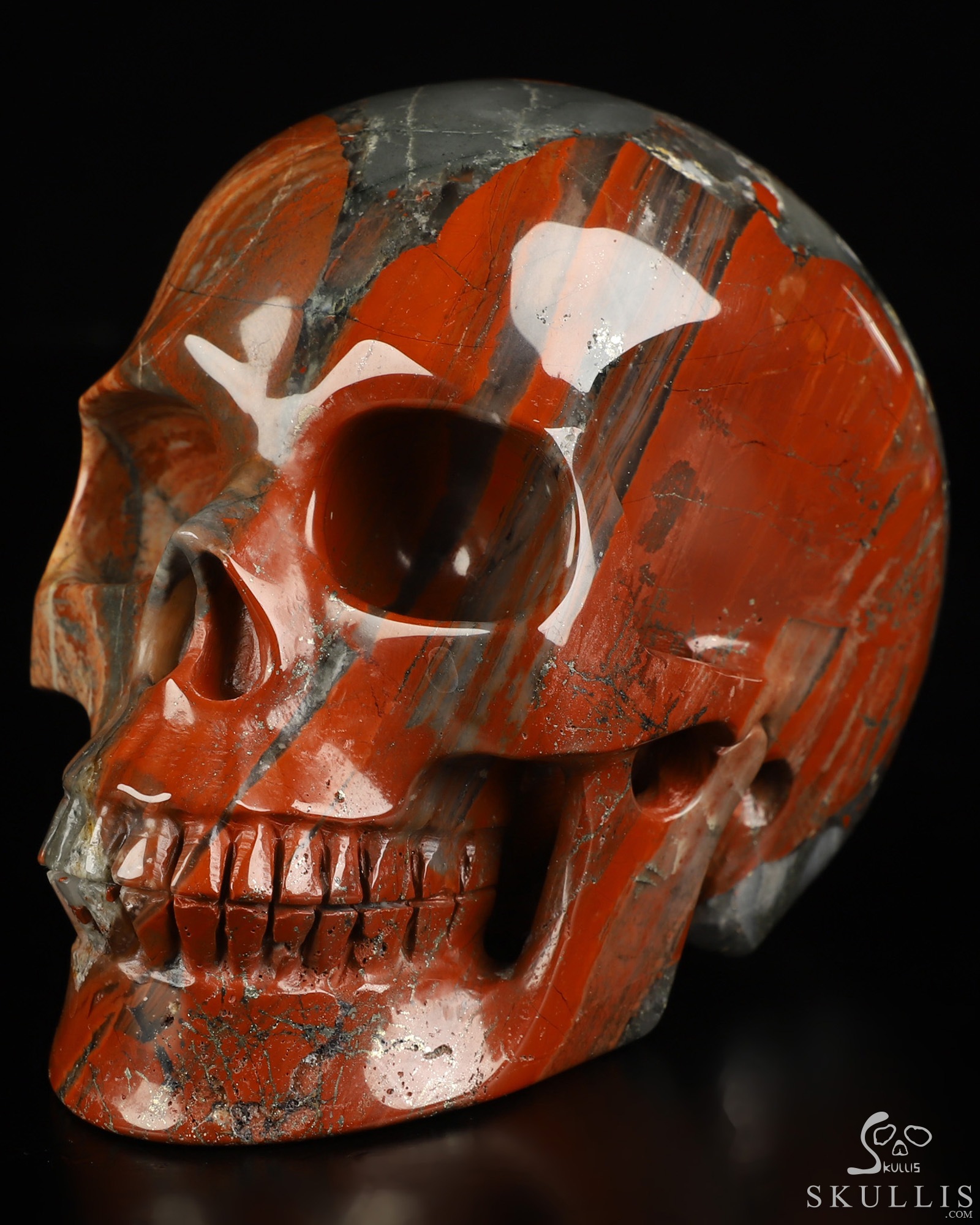 5.0" African Bloodstone Hand Carved Crystal Skull, Realistic, Crystal Healing 5.0" African Bloodstone Hand Carved Crystal Skull, Realistic, Crystal Healing