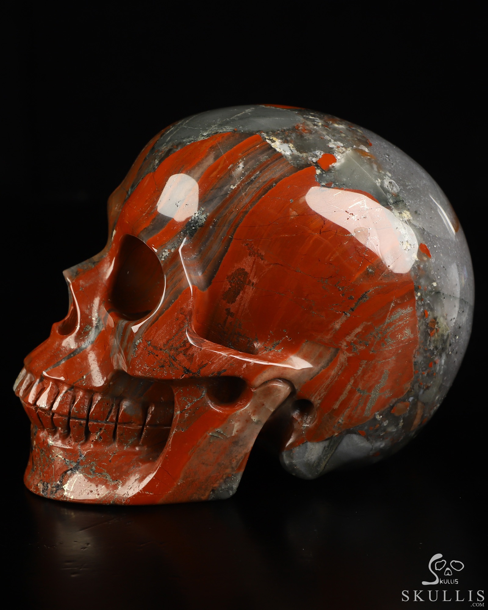 5.0" African Bloodstone Hand Carved Crystal Skull, Realistic, Crystal Healing 5.0" African Bloodstone Hand Carved Crystal Skull, Realistic, Crystal Healing