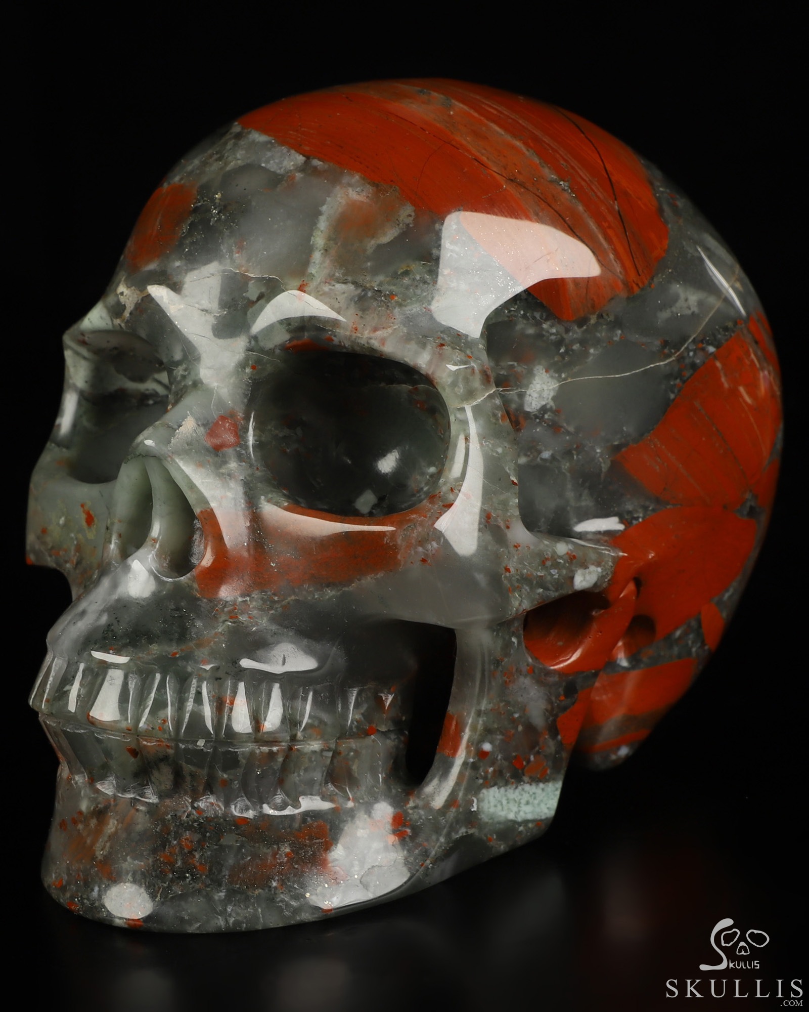 5.0" African Bloodstone Hand Carved Crystal Skull, Realistic, Crystal Healing 5.0" African Bloodstone Hand Carved Crystal Skull, Realistic, Crystal Healing