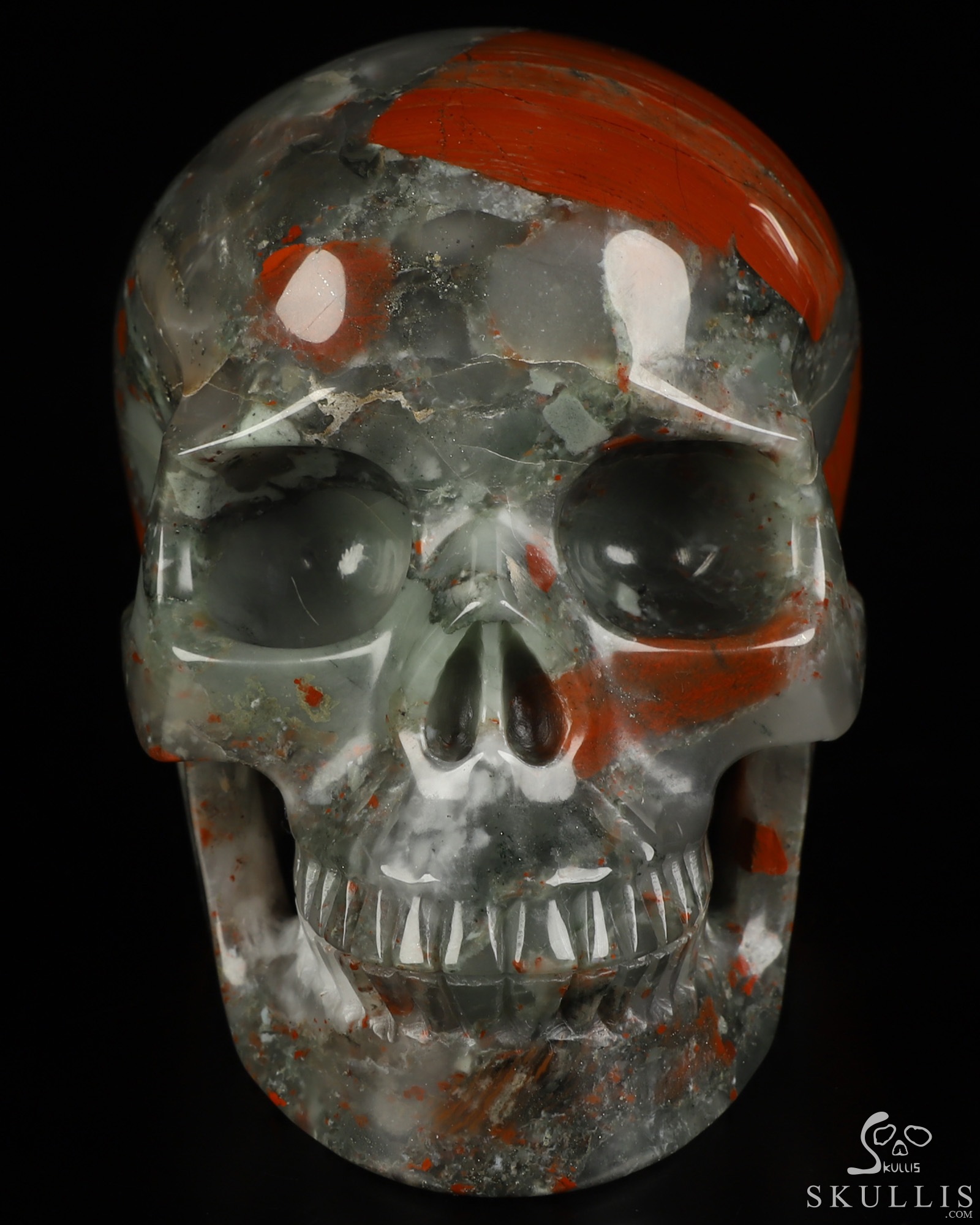5.0" African Bloodstone Hand Carved Crystal Skull, Realistic, Crystal Healing 5.0" African Bloodstone Hand Carved Crystal Skull, Realistic, Crystal Healing