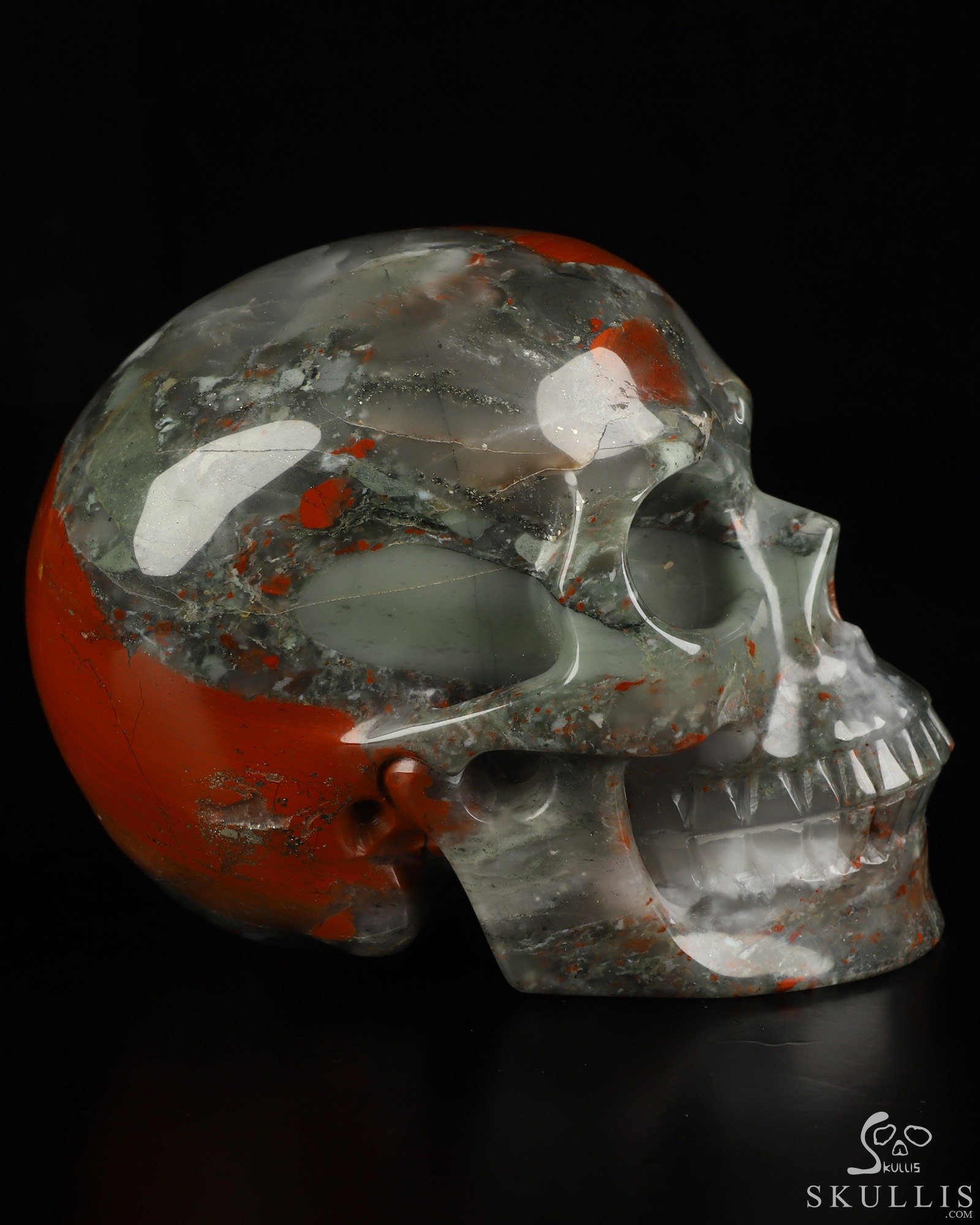 5.0" African Bloodstone Hand Carved Crystal Skull, Realistic, Crystal Healing 5.0" African Bloodstone Hand Carved Crystal Skull, Realistic, Crystal Healing