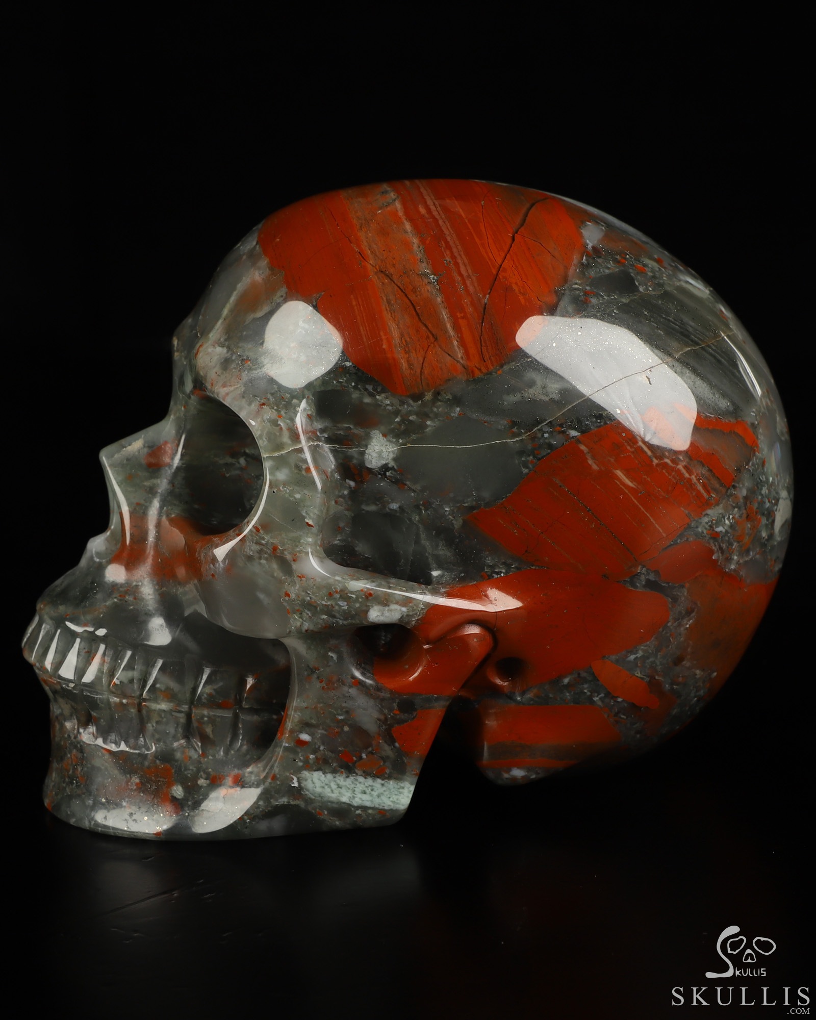 5.0" African Bloodstone Hand Carved Crystal Skull, Realistic, Crystal Healing 5.0" African Bloodstone Hand Carved Crystal Skull, Realistic, Crystal Healing