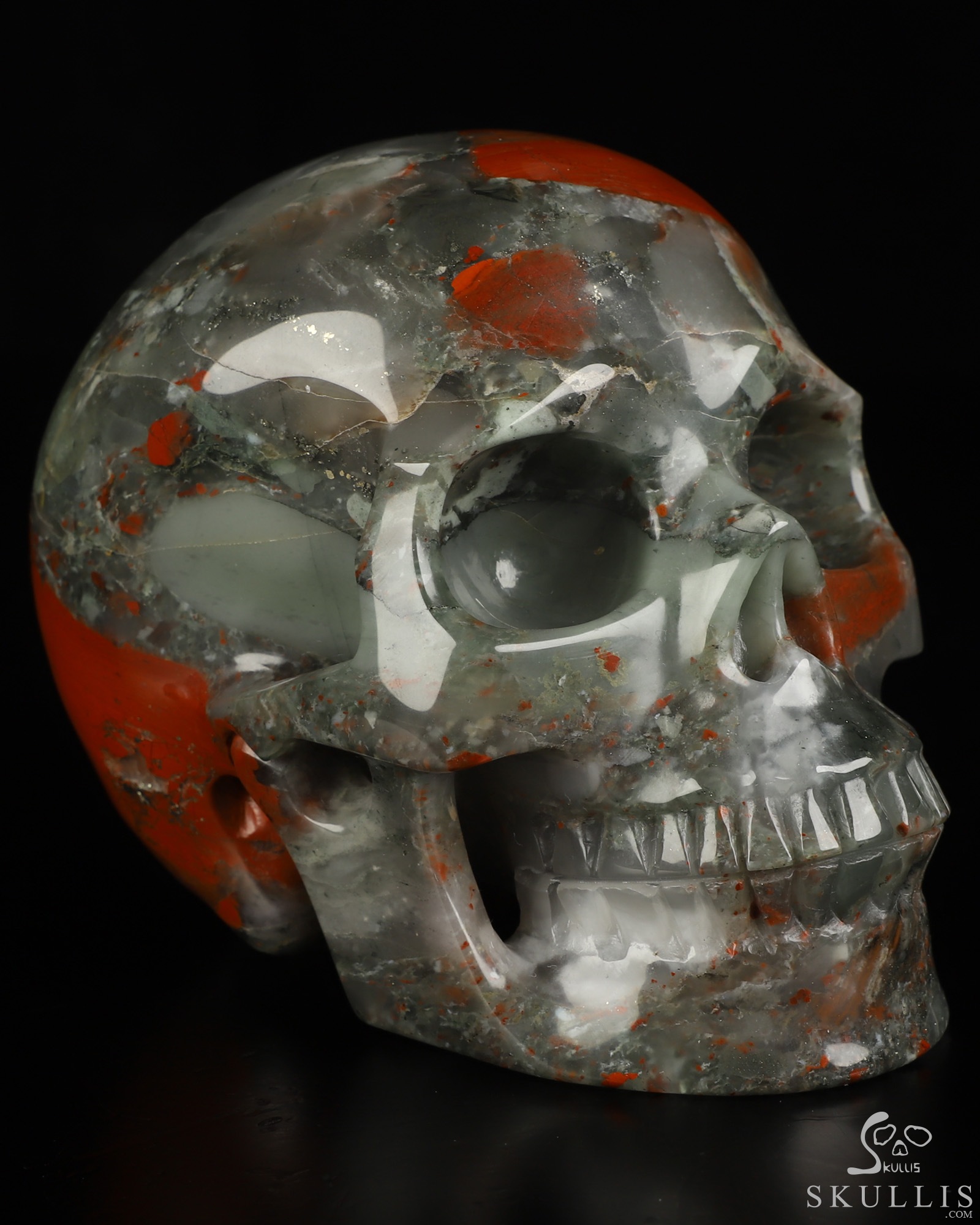 5.0" African Bloodstone Hand Carved Crystal Skull, Realistic, Crystal Healing 5.0" African Bloodstone Hand Carved Crystal Skull, Realistic, Crystal Healing