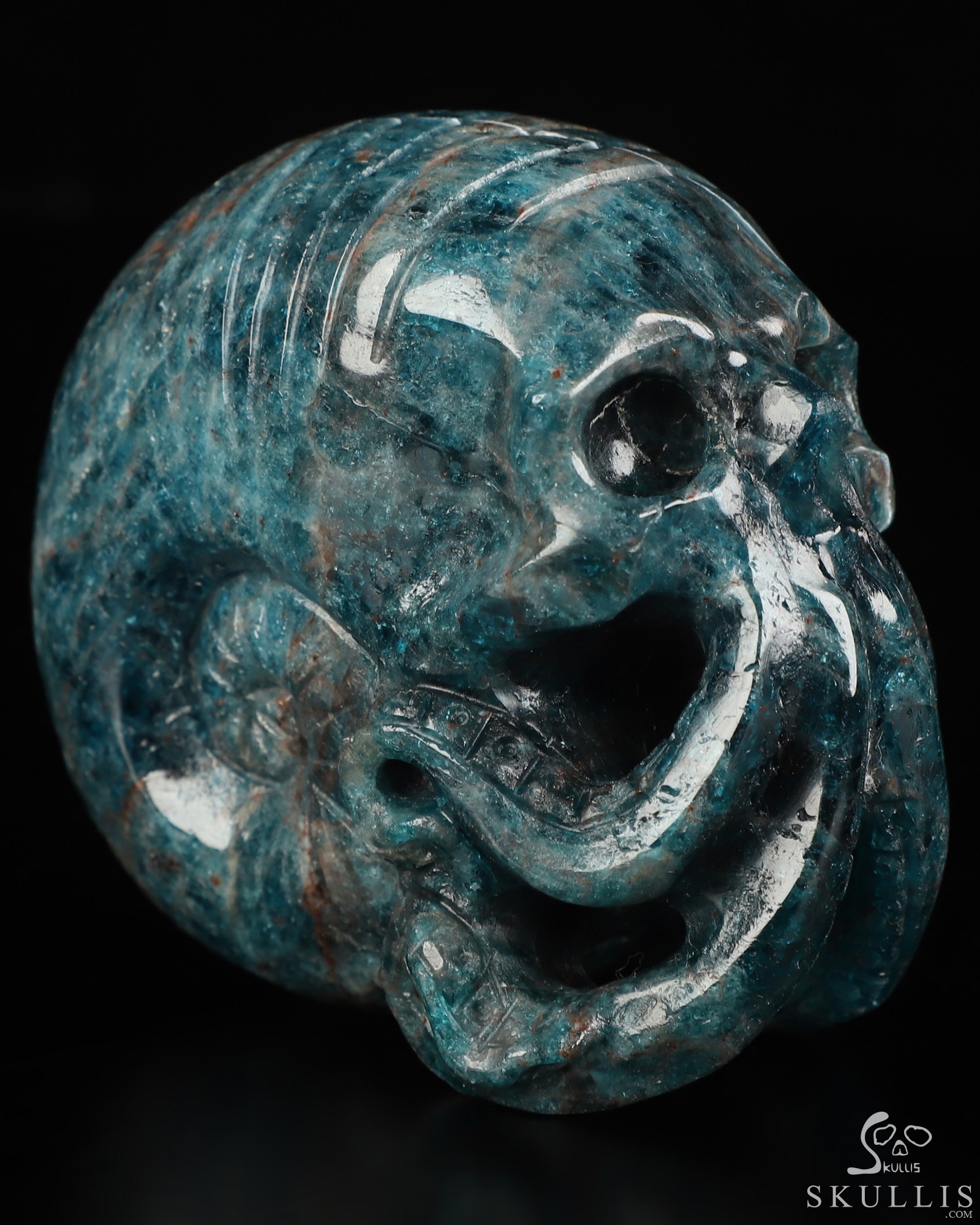3.5" Blue Apatite Hand Carved Nautiloid Cthulhu Crystal Skull Sculpture, Crystal Healing 3.5" Blue Apatite Hand Carved Nautiloid Cthulhu Crystal Skull Sculpture, Crystal Healing