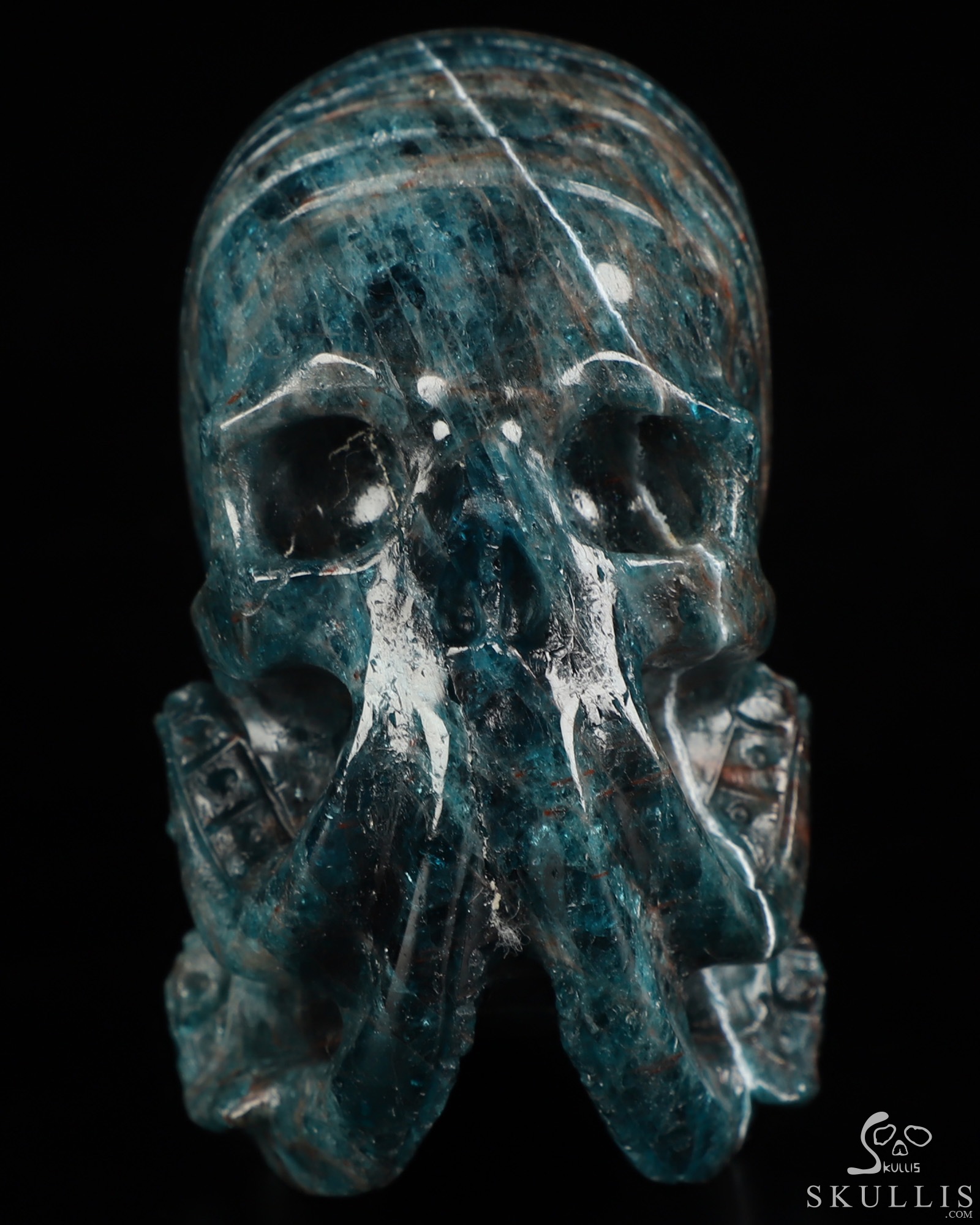 3.5" Blue Apatite Hand Carved Nautiloid Cthulhu Crystal Skull Sculpture, Crystal Healing 3.5" Blue Apatite Hand Carved Nautiloid Cthulhu Crystal Skull Sculpture, Crystal Healing