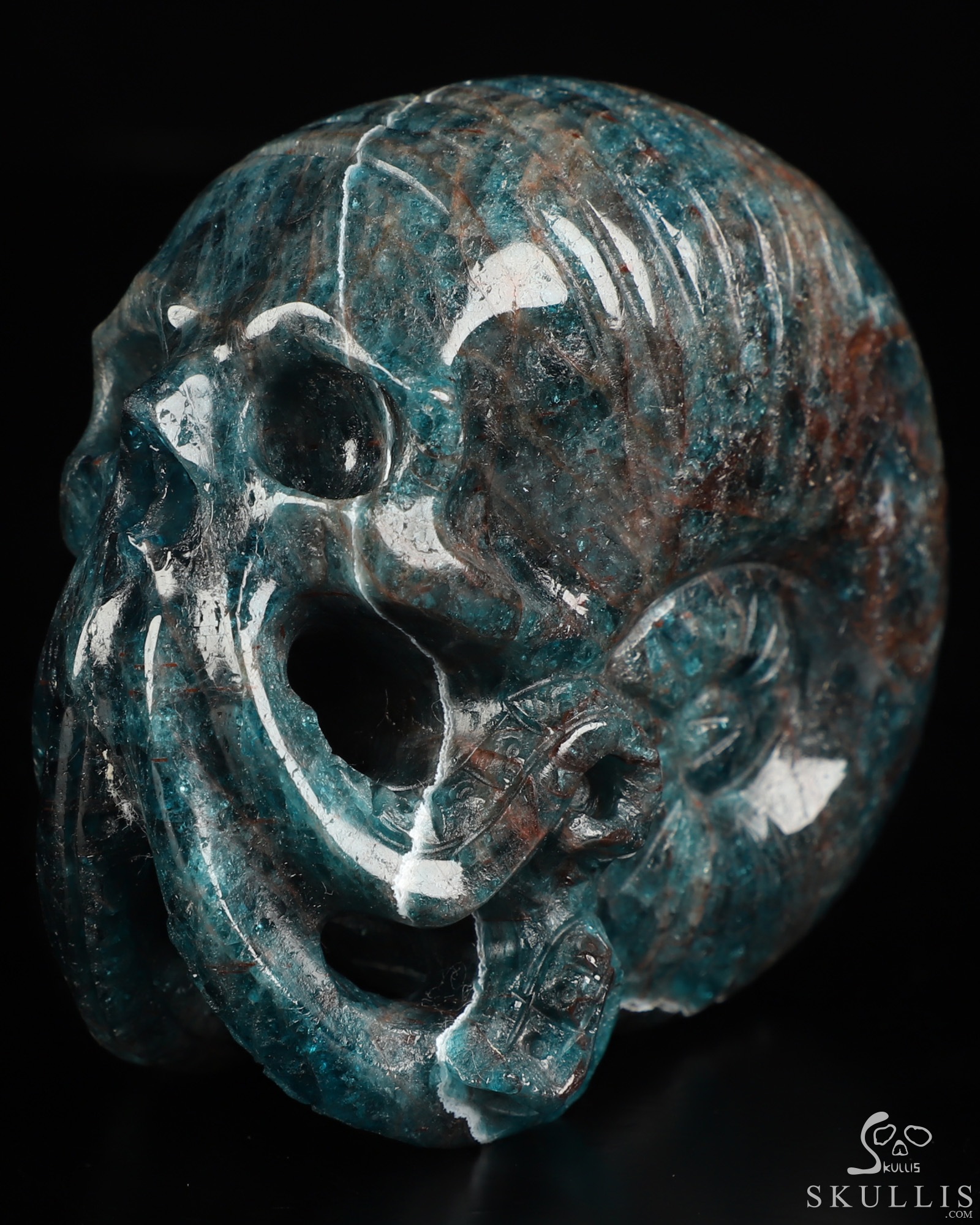 3.5" Blue Apatite Hand Carved Nautiloid Cthulhu Crystal Skull Sculpture, Crystal Healing 3.5" Blue Apatite Hand Carved Nautiloid Cthulhu Crystal Skull Sculpture, Crystal Healing