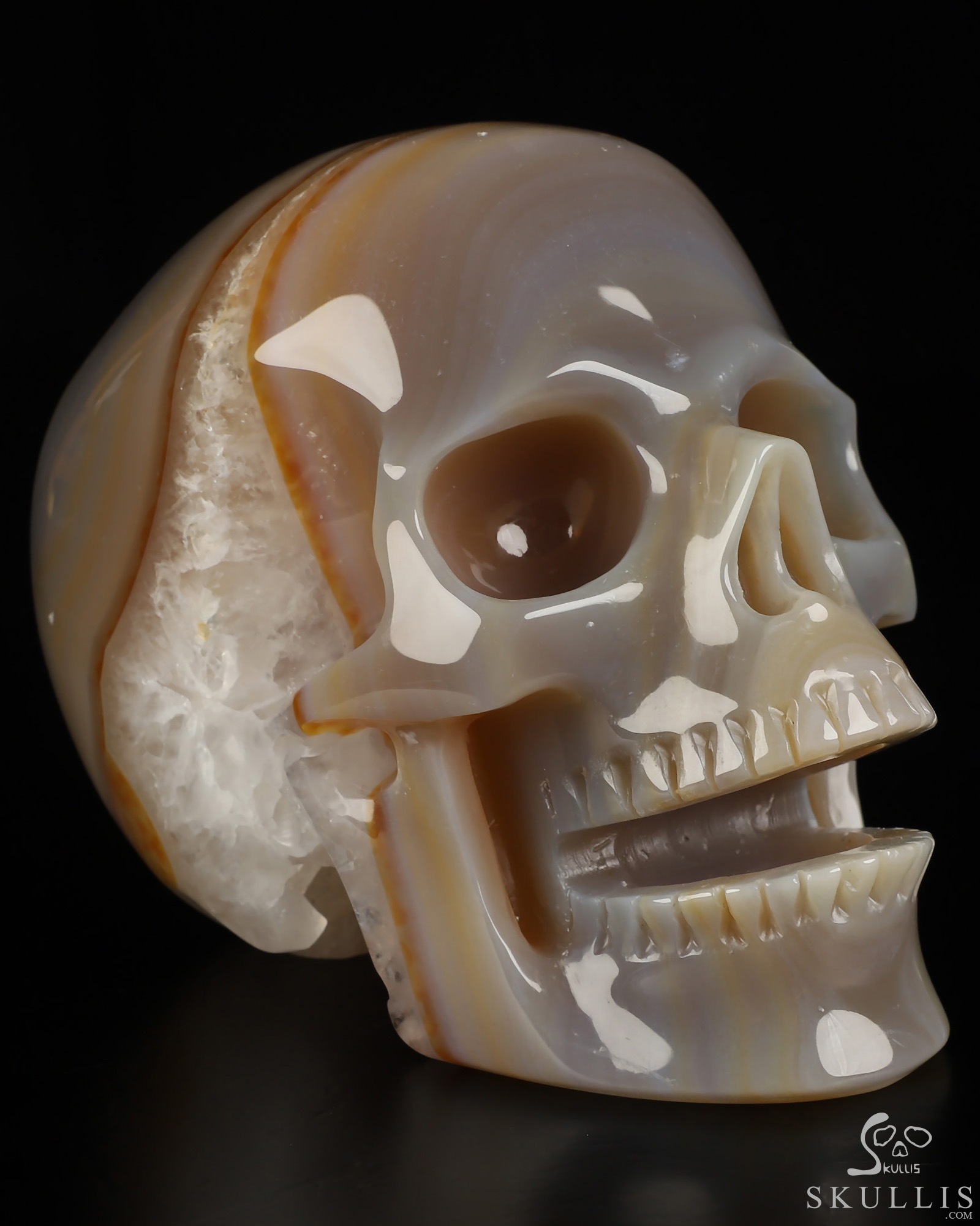 5.2" Agate Hand Carved Singing Crystal Skull Sculpture, Crystal Healing 5.2" Agate Hand Carved Singing Crystal Skull Sculpture, Crystal Healing