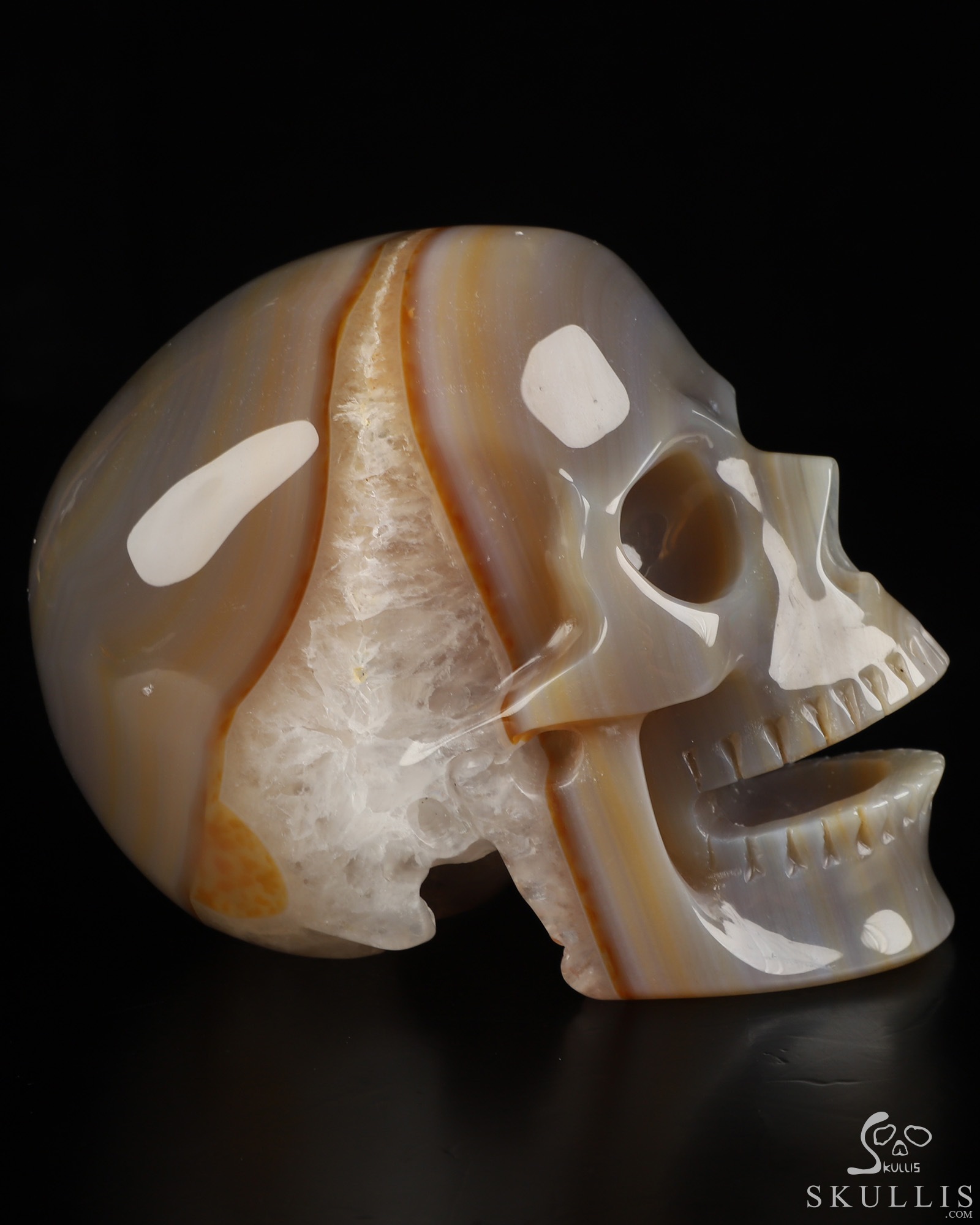 5.2" Agate Hand Carved Singing Crystal Skull Sculpture, Crystal Healing 5.2" Agate Hand Carved Singing Crystal Skull Sculpture, Crystal Healing