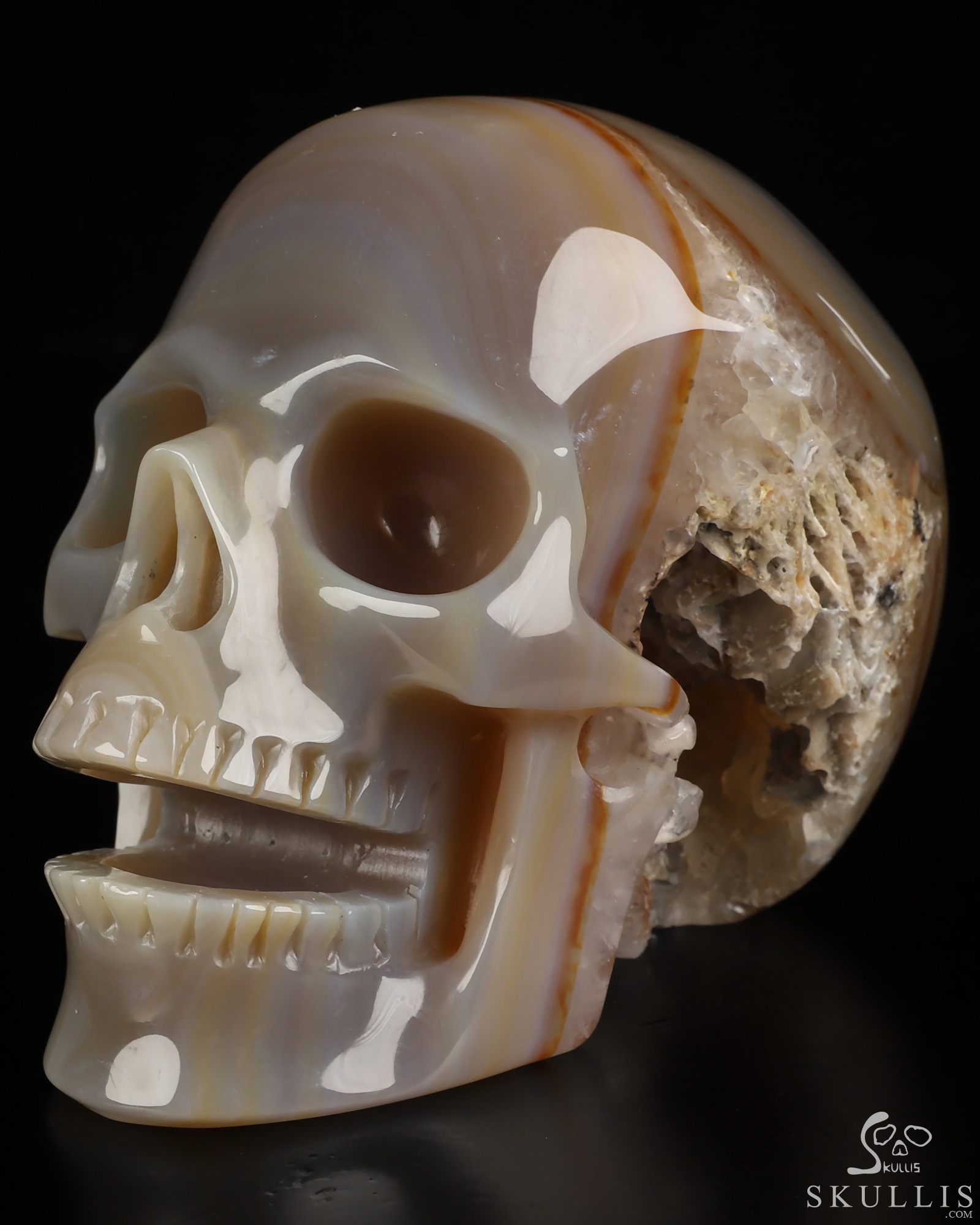 5.2" Agate Hand Carved Singing Crystal Skull Sculpture, Crystal Healing 5.2" Agate Hand Carved Singing Crystal Skull Sculpture, Crystal Healing