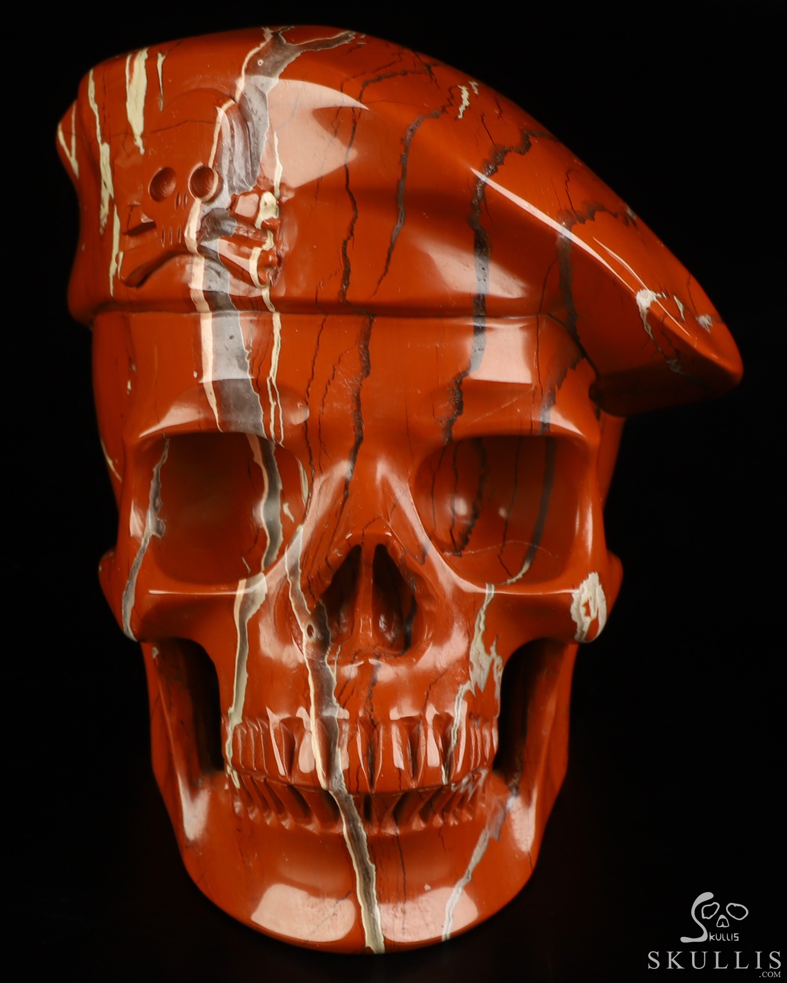 5.5" Red Jasper Hand Carved Beret Crystal Skull Sculpture, Crystal Healing 5.5" Red Jasper Hand Carved Beret Crystal Skull Sculpture, Crystal Healing