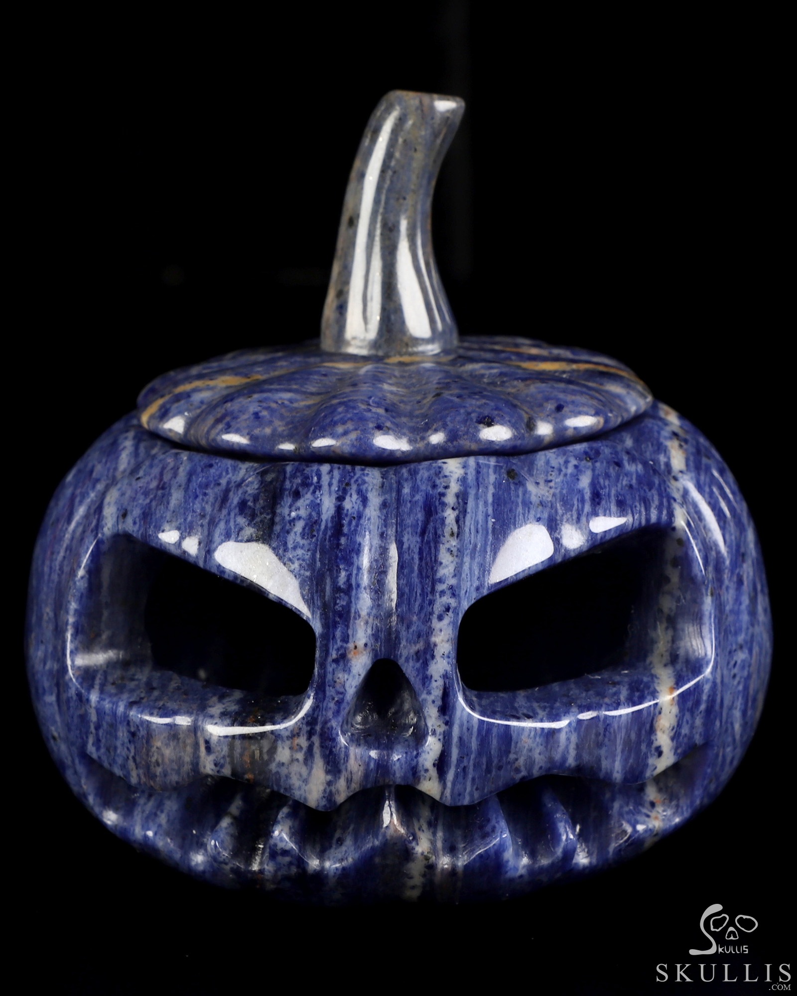 4.1" Sodalite Hand Carved Hollow Pumpkin Crystal Skull Sculpture, Crystal Healing 4.1" Sodalite Hand Carved Hollow Pumpkin Crystal Skull Sculpture, Crystal Healing