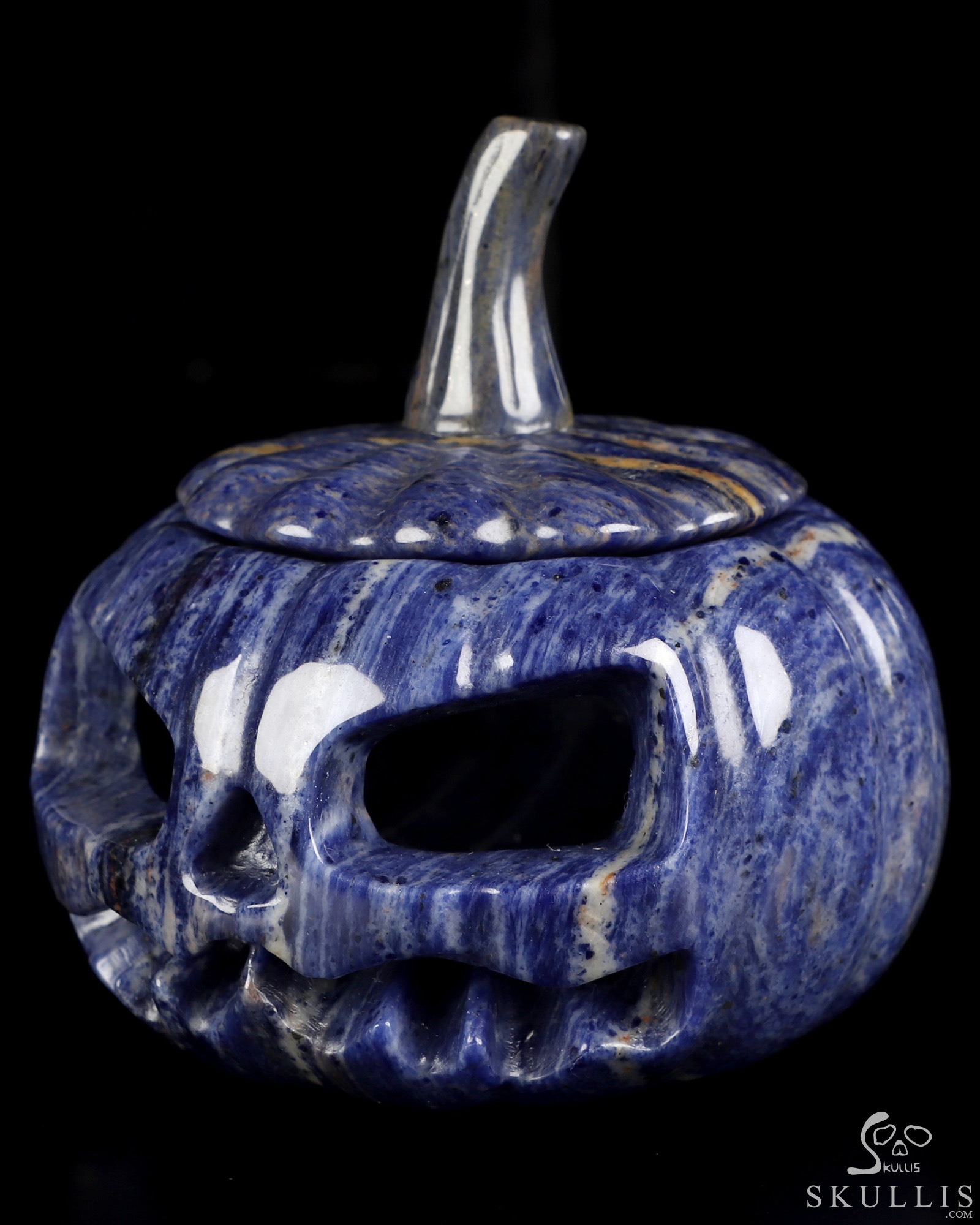 4.1" Sodalite Hand Carved Hollow Pumpkin Crystal Skull Sculpture, Crystal Healing 4.1" Sodalite Hand Carved Hollow Pumpkin Crystal Skull Sculpture, Crystal Healing