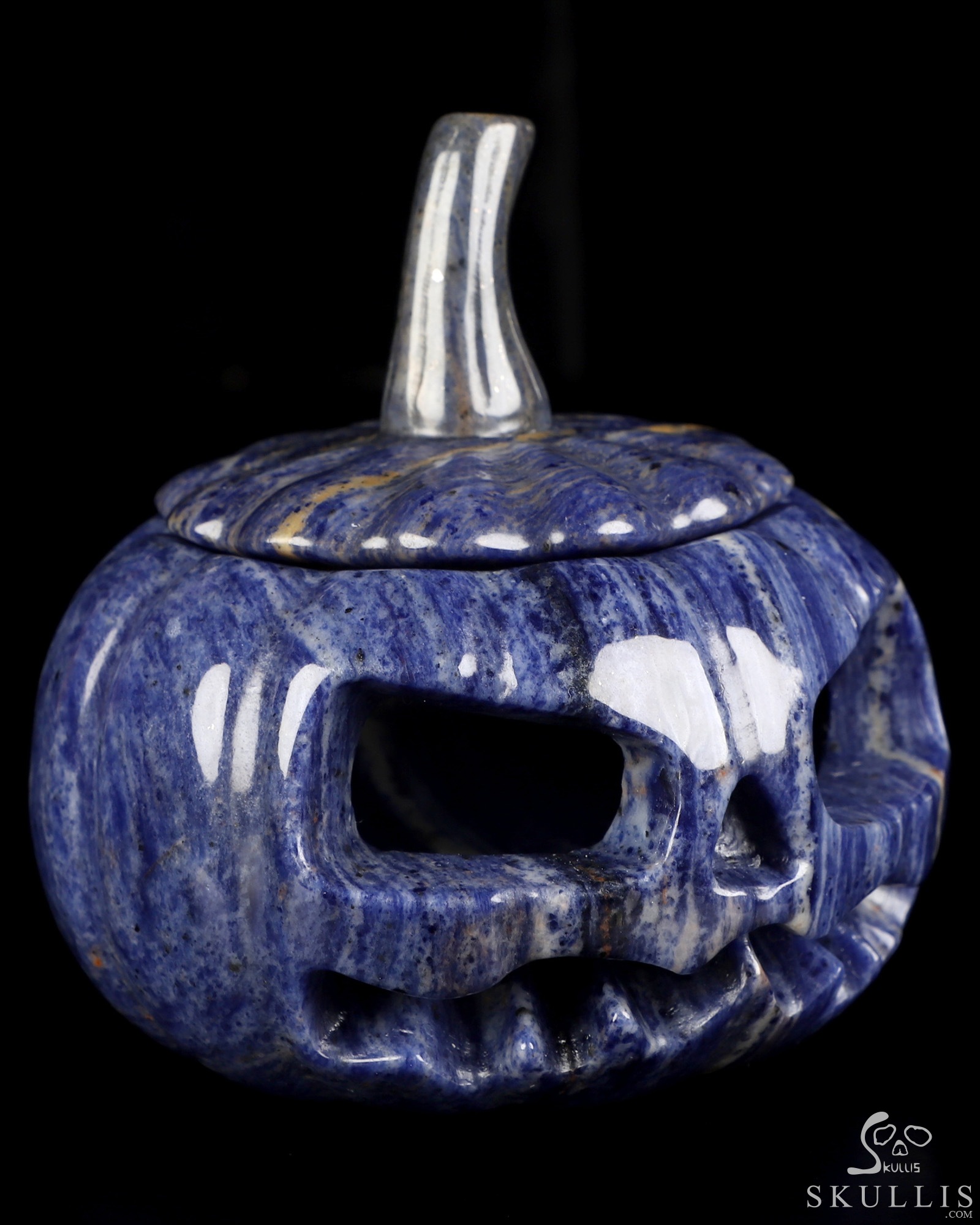 4.1" Sodalite Hand Carved Hollow Pumpkin Crystal Skull Sculpture, Crystal Healing 4.1" Sodalite Hand Carved Hollow Pumpkin Crystal Skull Sculpture, Crystal Healing