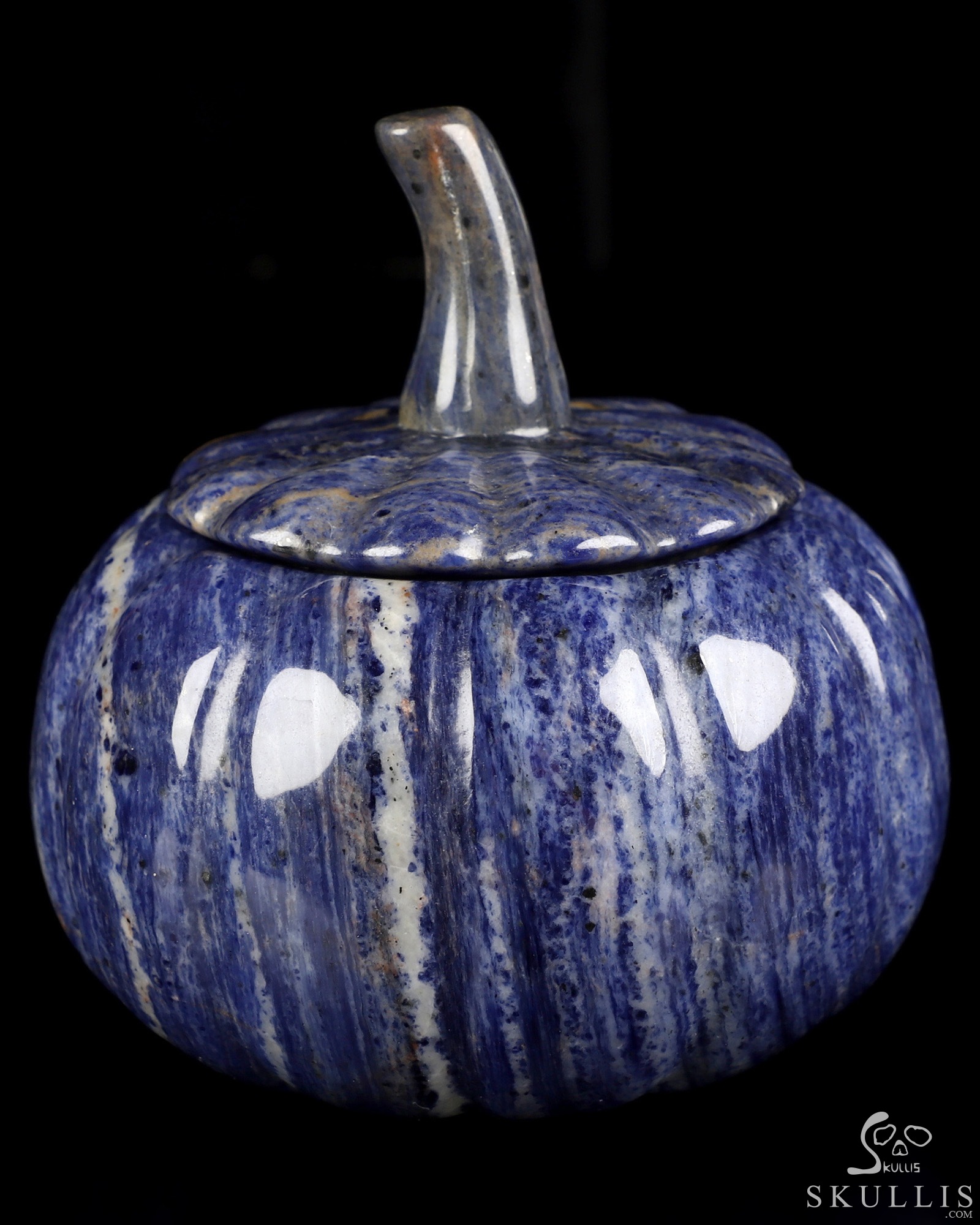 4.1" Sodalite Hand Carved Hollow Pumpkin Crystal Skull Sculpture, Crystal Healing 4.1" Sodalite Hand Carved Hollow Pumpkin Crystal Skull Sculpture, Crystal Healing