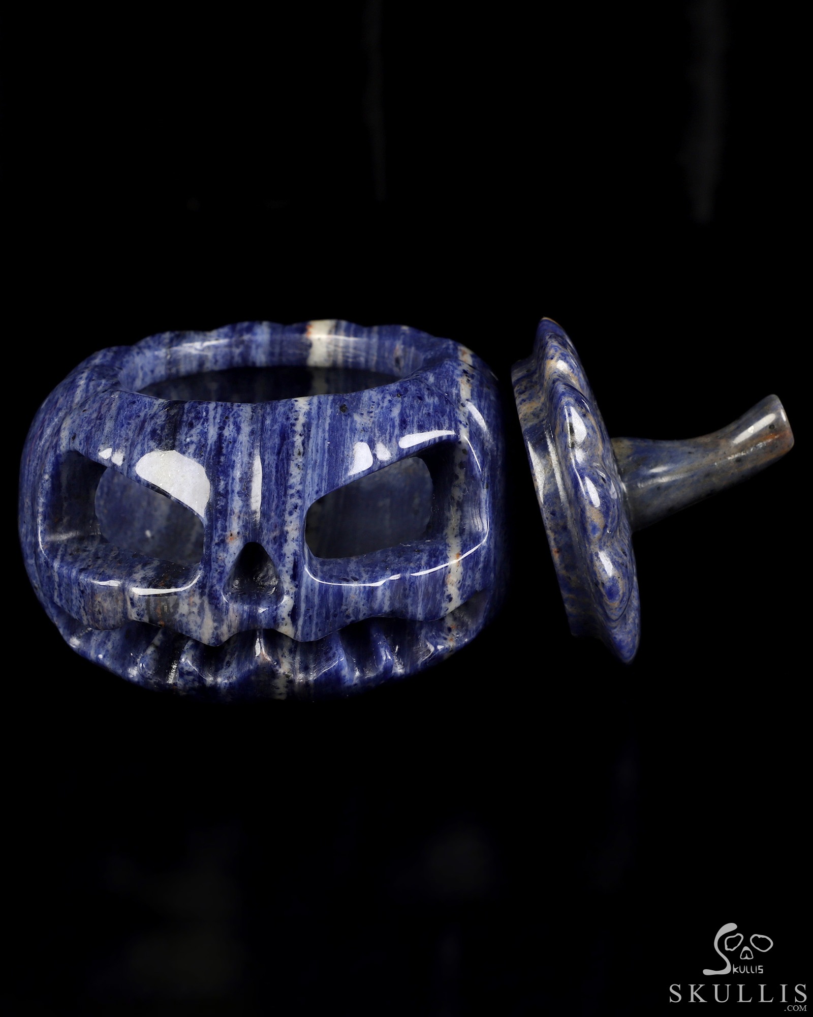 4.1" Sodalite Hand Carved Hollow Pumpkin Crystal Skull Sculpture, Crystal Healing 4.1" Sodalite Hand Carved Hollow Pumpkin Crystal Skull Sculpture, Crystal Healing