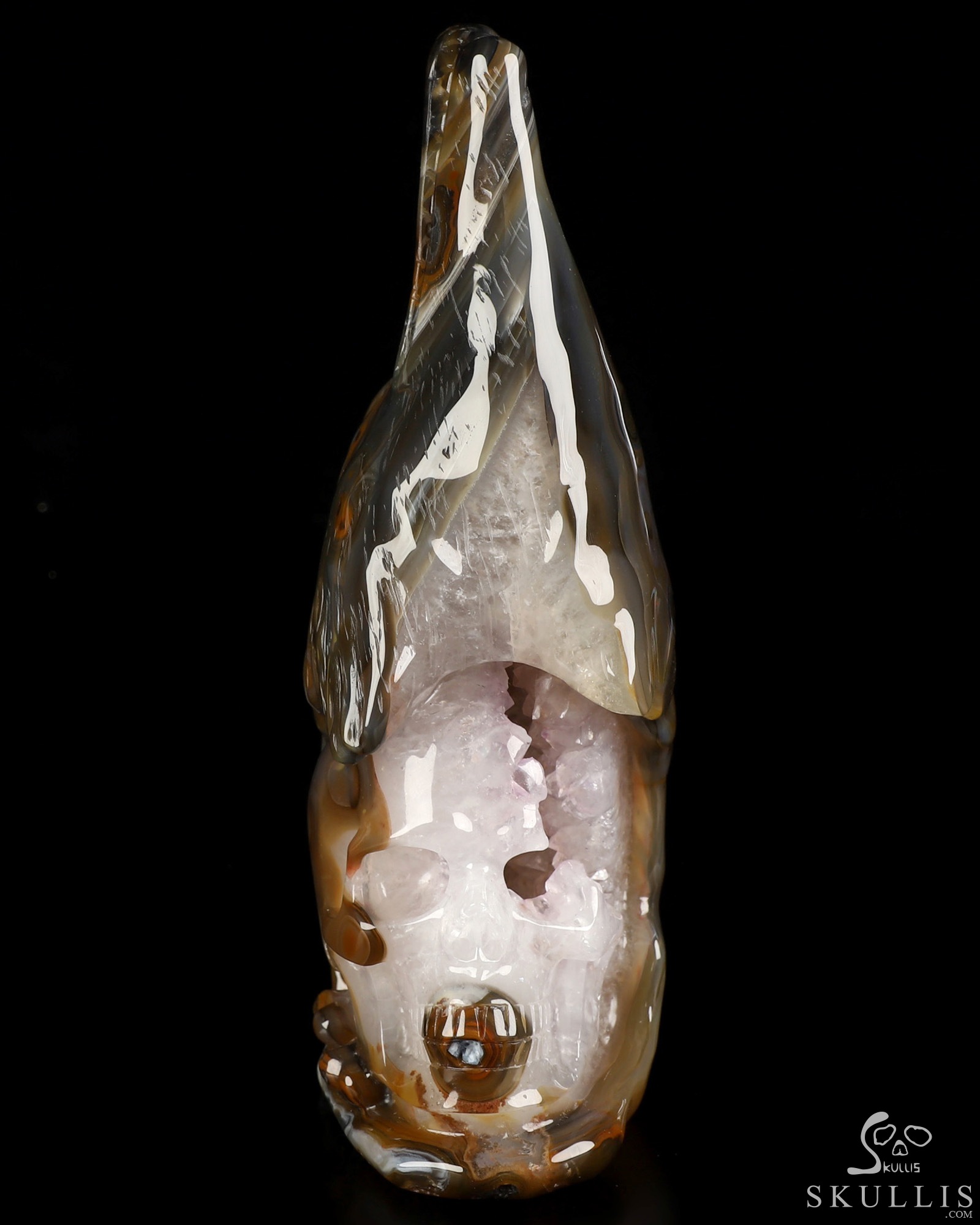 7.8" Premium Brazilian Agate Hand Carved Crystal Skull and Wolf Fine Art Sculpture, Crystal Healing 7.8" Premium Brazilian Agate Hand Carved Crystal Skull and Wolf Fine Art Sculpture, Crystal Healing