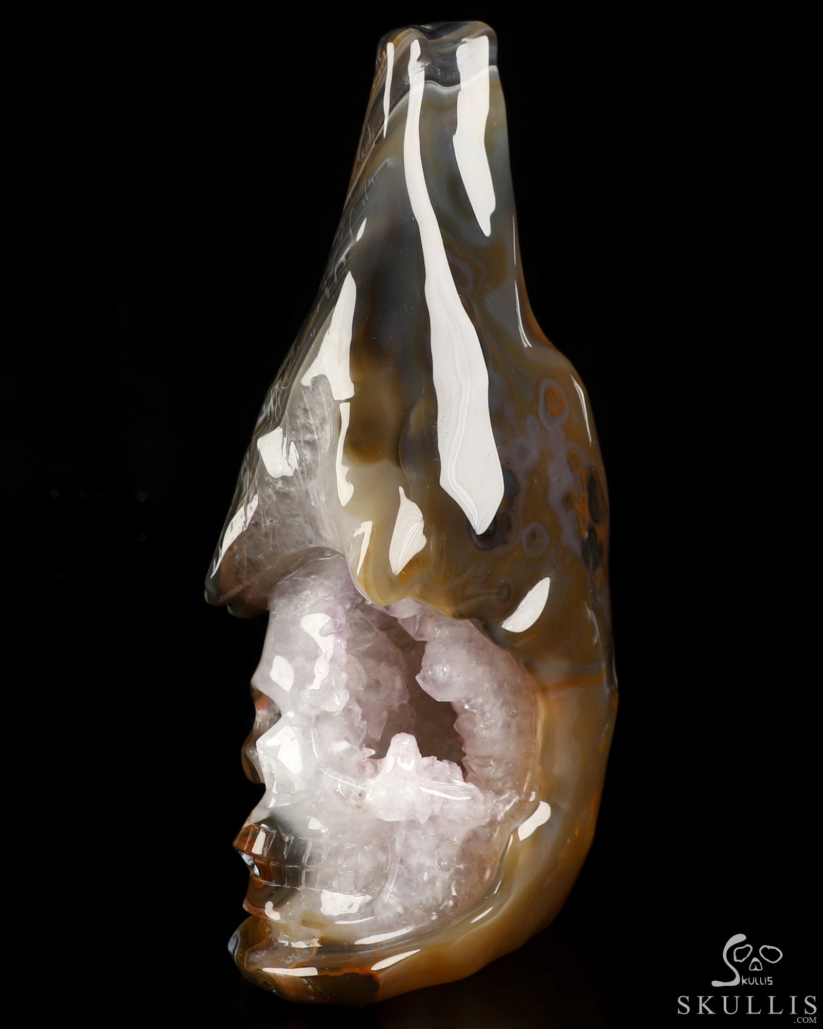 7.8" Premium Brazilian Agate Hand Carved Crystal Skull and Wolf Fine Art Sculpture, Crystal Healing 7.8" Premium Brazilian Agate Hand Carved Crystal Skull and Wolf Fine Art Sculpture, Crystal Healing