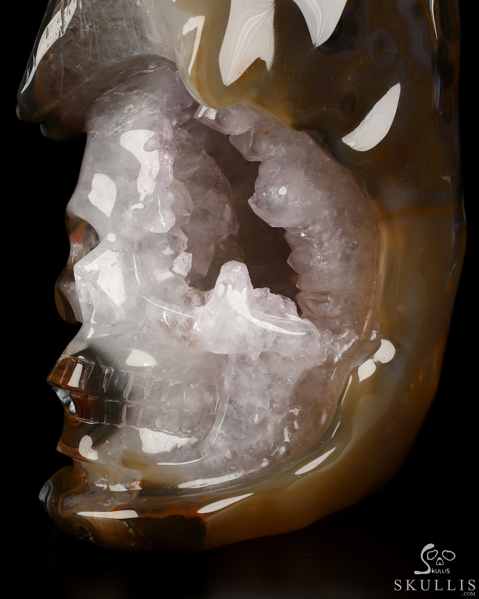 7.8" Premium Brazilian Agate Hand Carved Crystal Skull and Wolf Fine Art Sculpture, Crystal Healing 7.8" Premium Brazilian Agate Hand Carved Crystal Skull and Wolf Fine Art Sculpture, Crystal Healing