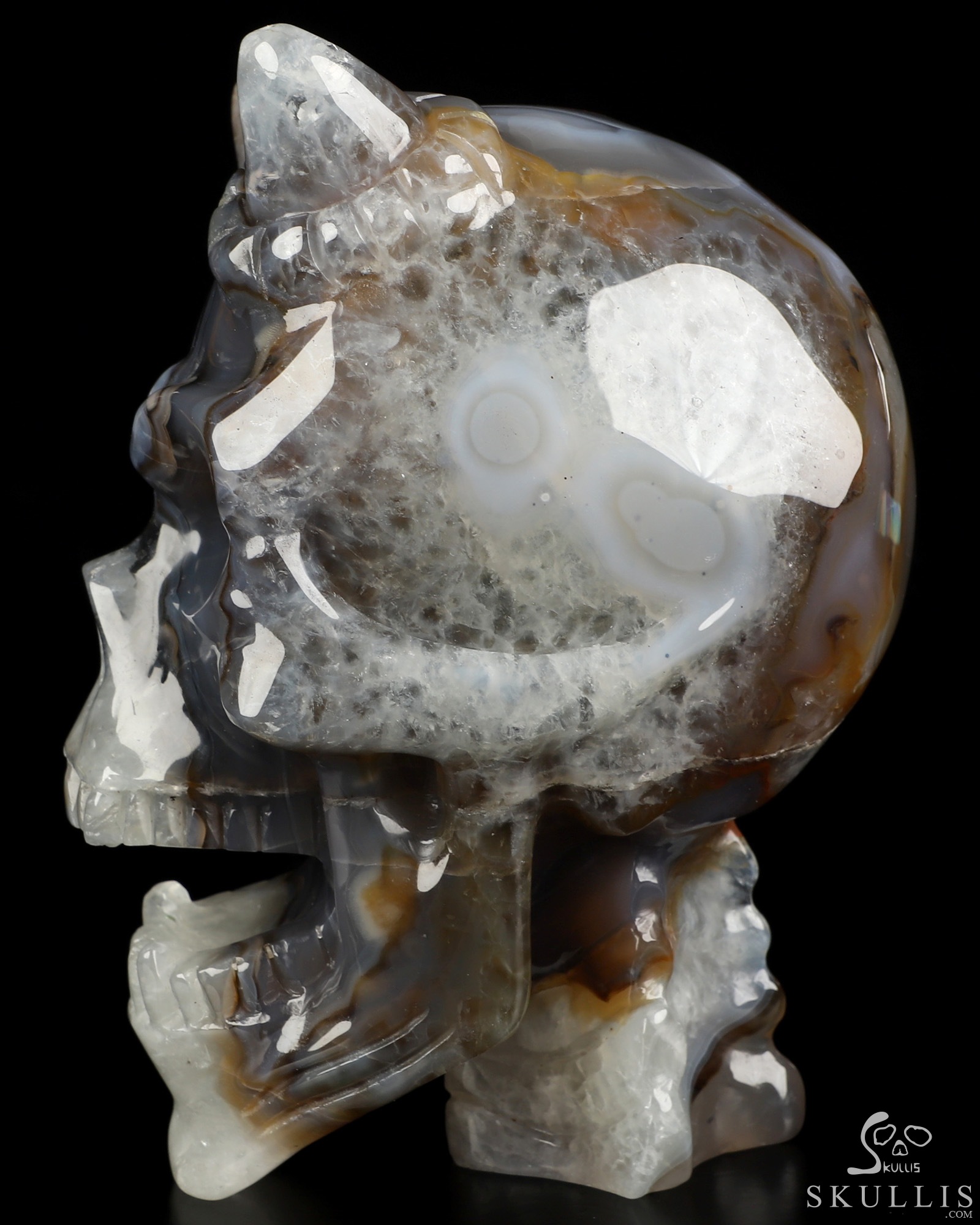 Ring-Base Horned Skull - 6.5" Premium Brazilian Agate Hand Carved Crystal Skull Sculpture, Crystal Healing Ring-Base Horned Skull - 6.5" Premium Brazilian Agate Hand Carved Crystal Skull Sculpture, Crystal Healing