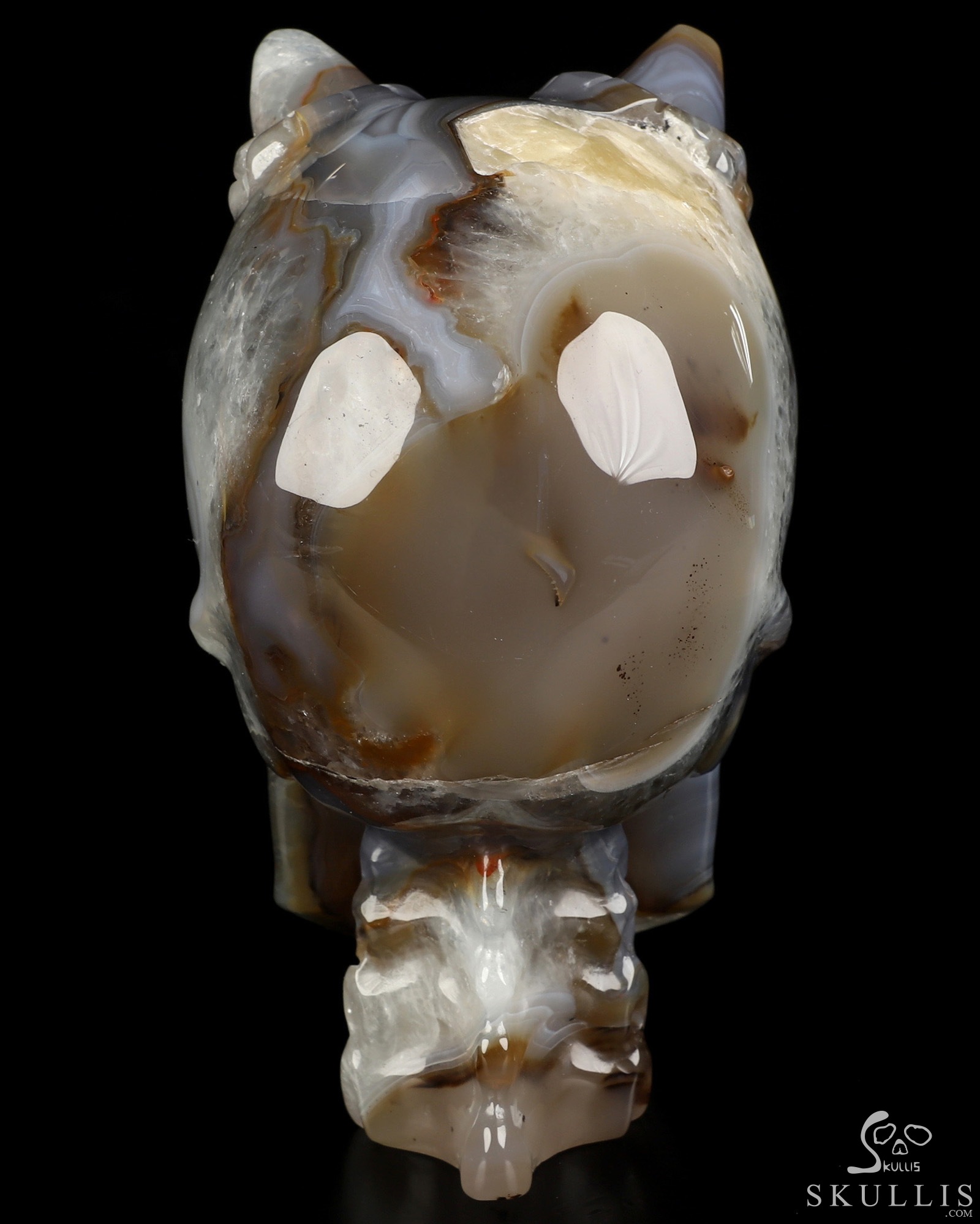 Ring-Base Horned Skull - 6.5" Premium Brazilian Agate Hand Carved Crystal Skull Sculpture, Crystal Healing Ring-Base Horned Skull - 6.5" Premium Brazilian Agate Hand Carved Crystal Skull Sculpture, Crystal Healing