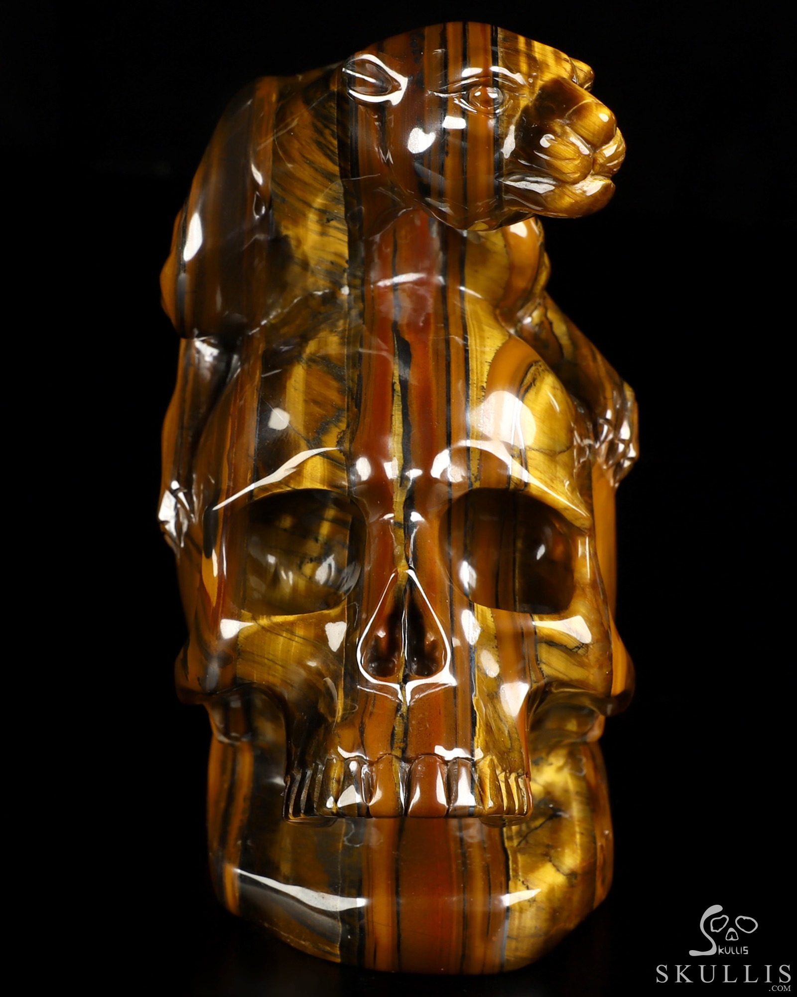 7.9" Tiger Iron Eye Hand Carved Crystal Skull and Leopard Fine Art Sculpture, Crystal Healing 7.9" Tiger Iron Eye Hand Carved Crystal Skull and Leopard Fine Art Sculpture, Crystal Healing